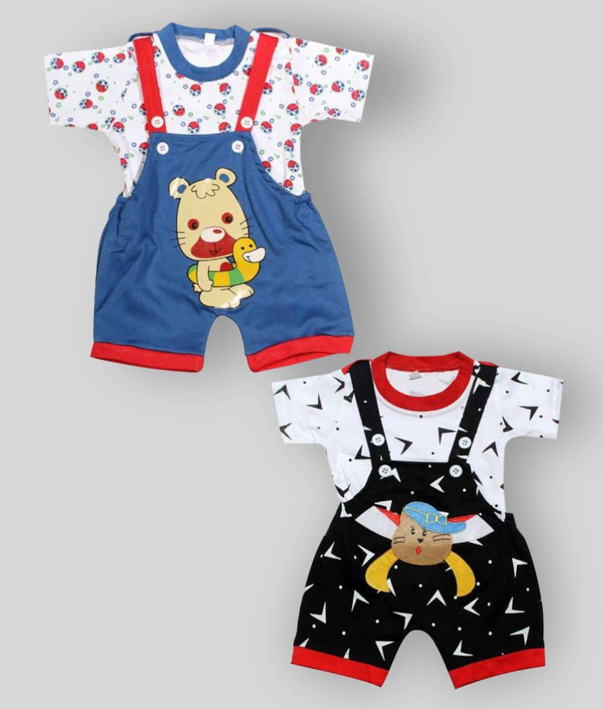 Babeezworld Pack of 2 Baby Girls Cotton Blend Dungarees ( Multicolor )