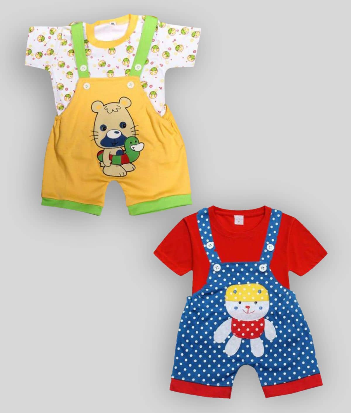 Babeezworld Pack of 2 Baby Girls Cotton Dungarees ( Multicolor )