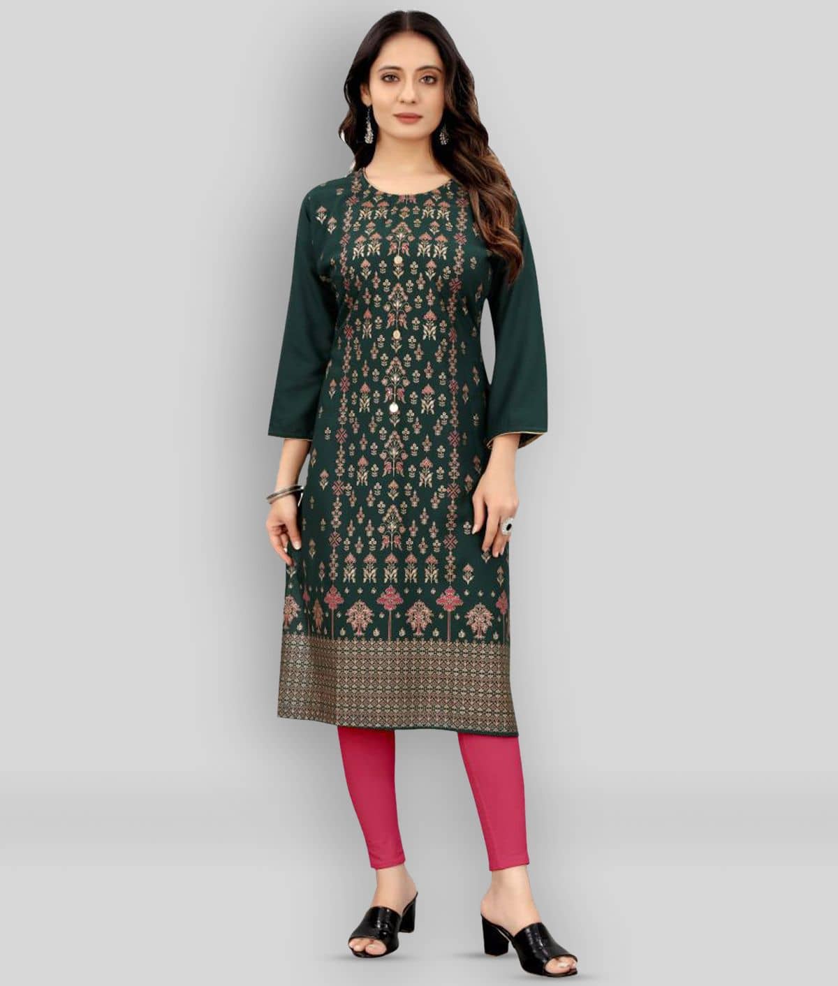 dk life style - Green Rayon Women's Straight Kurti ( Pack of 1 ) - Kurtis, Tunics | Buy online on ZillyBuy