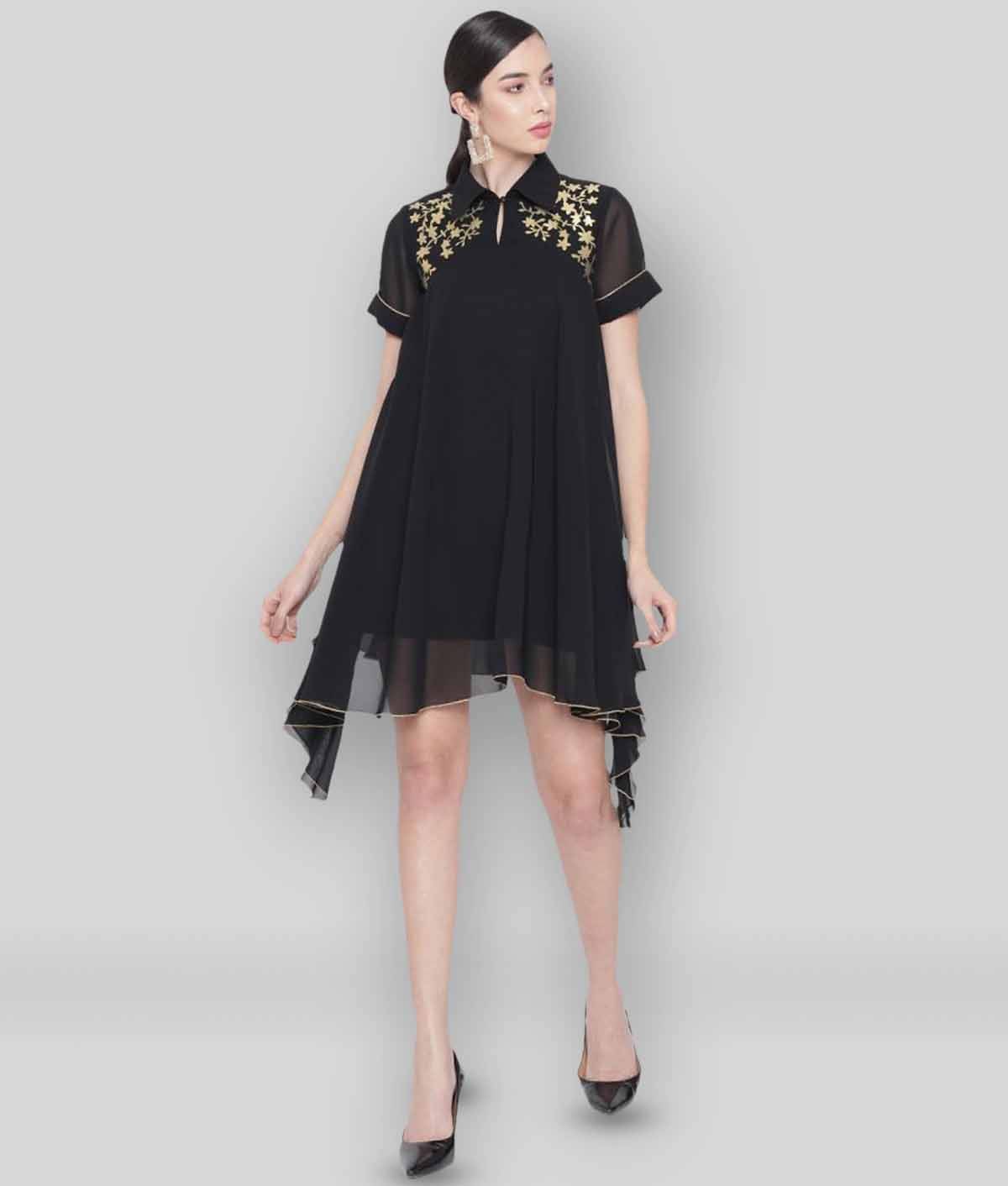     			ALL WAYS YOU Women Polyester Printed Empire Dress ( Black )