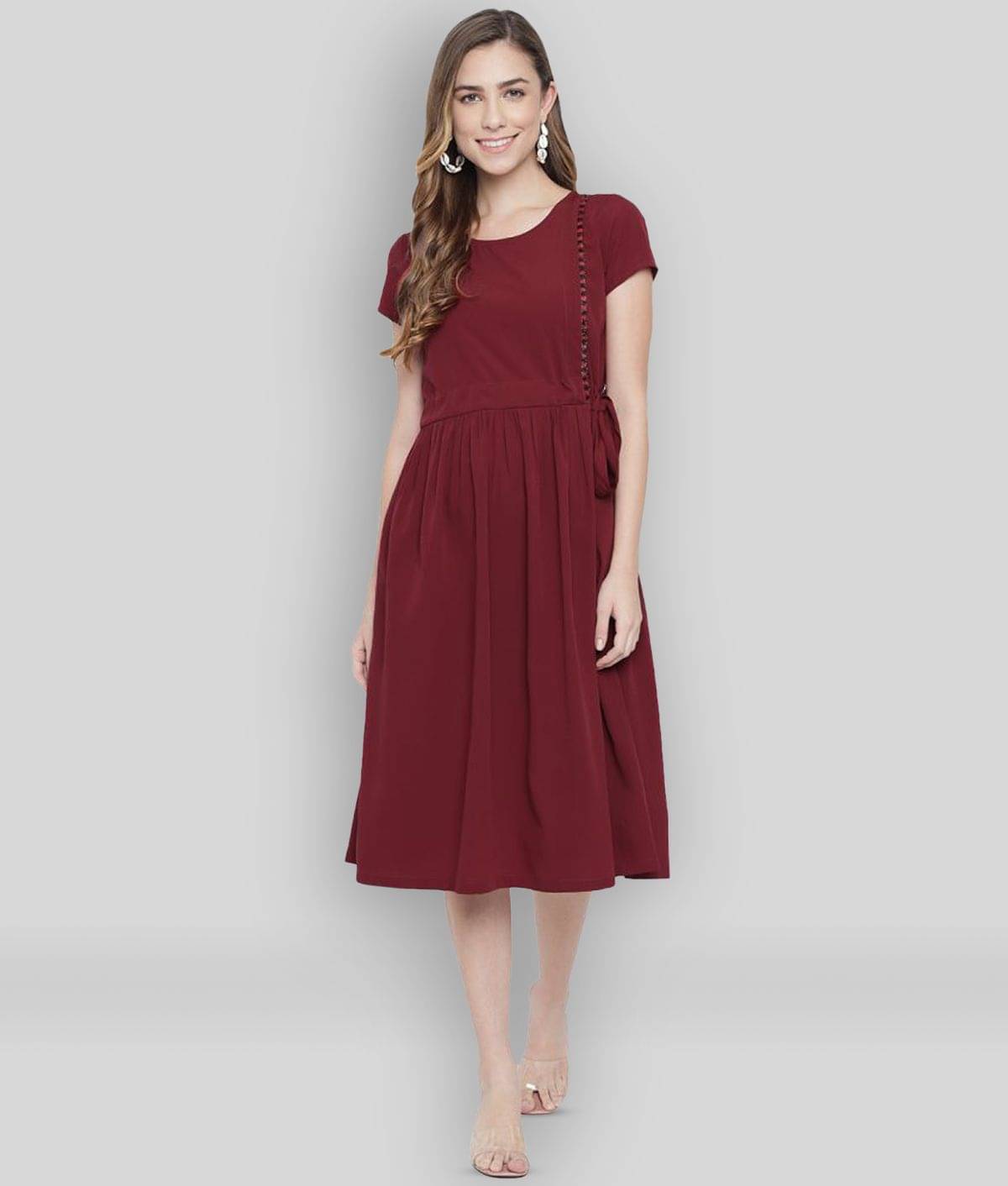 ALL WAYS YOU Women Polyester Solid Empire Dress ( Red ) ALL WAYS YOU Women Polyester Solid Empire Dress ( Red )