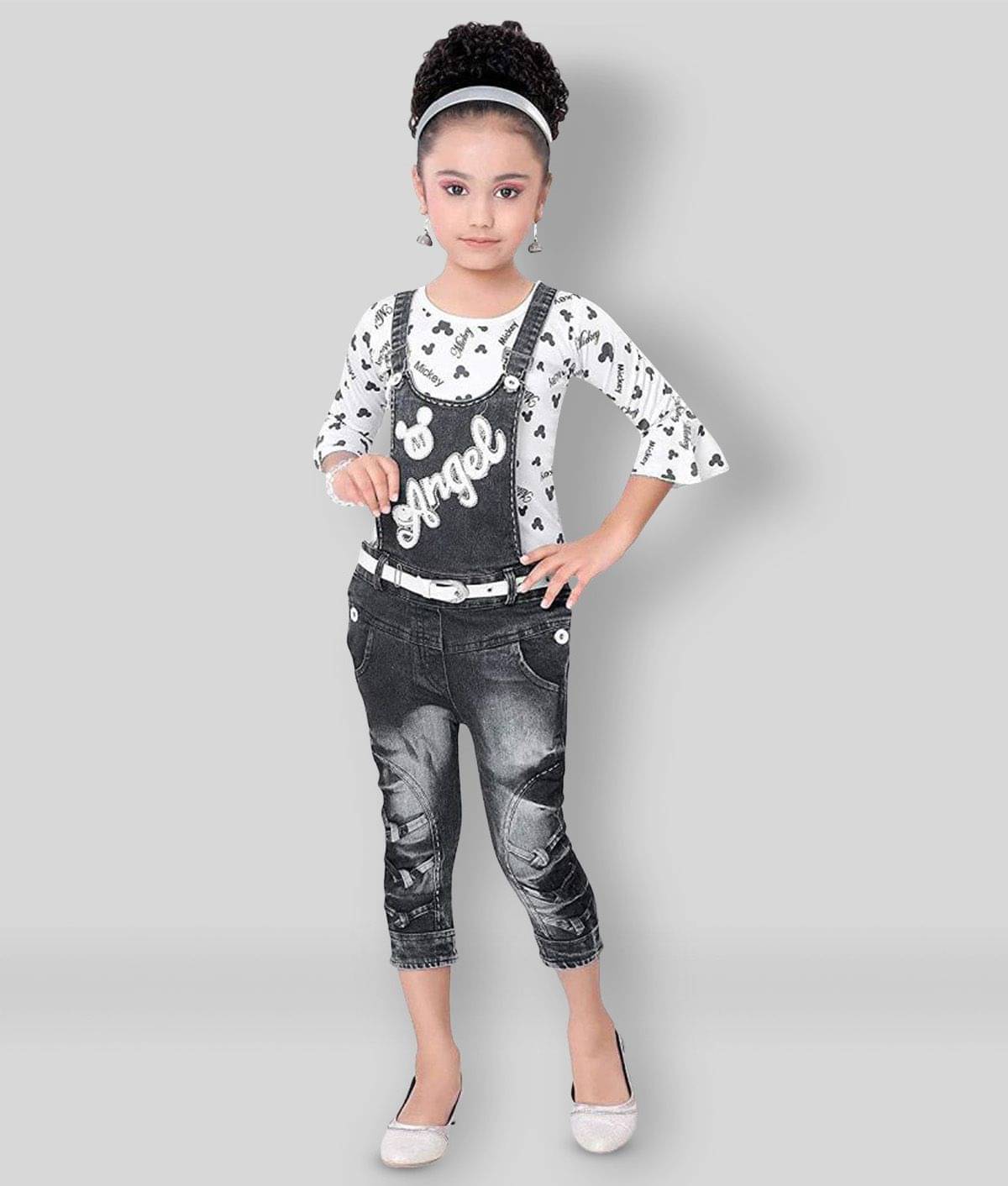 Arshia Fashions Pack of 1 Girls Cotton Blend Top With Dungaree ( Black ) Arshia Fashions Pack of 1 Girls Cotton Blend Top With Dungaree ( Black )