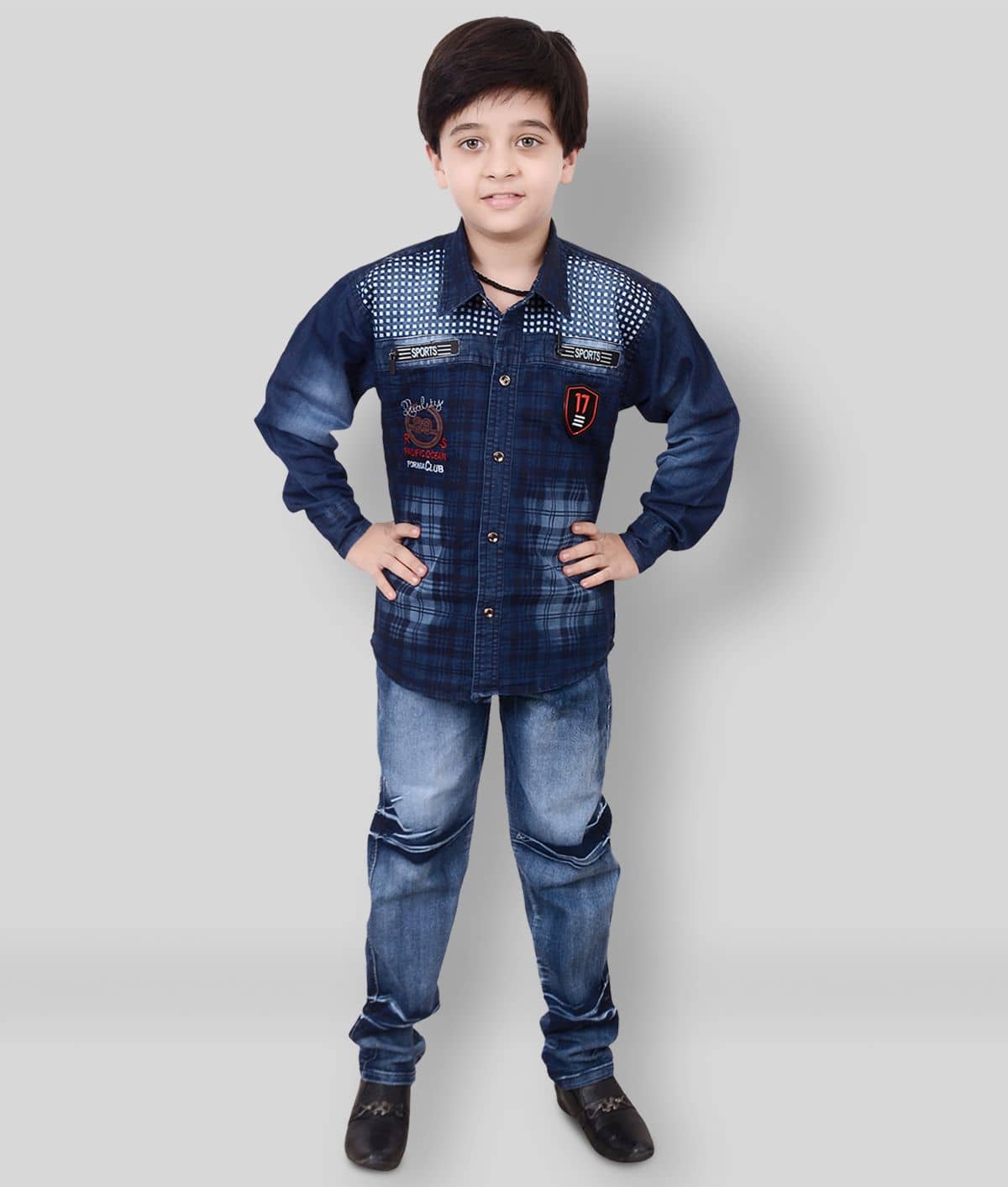 Arshia Fashions Pack of 1 Boys Cotton Blend Shirt & Jeans Set ( Blue )