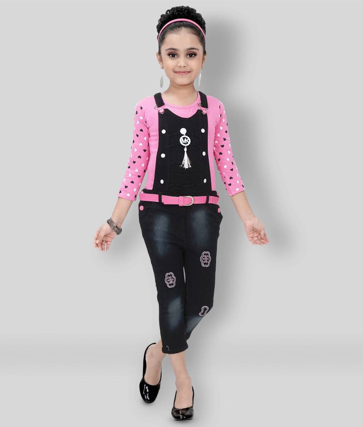     			Arshia Fashions Pack of 1 Girls Denim Top With Dungaree ( Pink )
