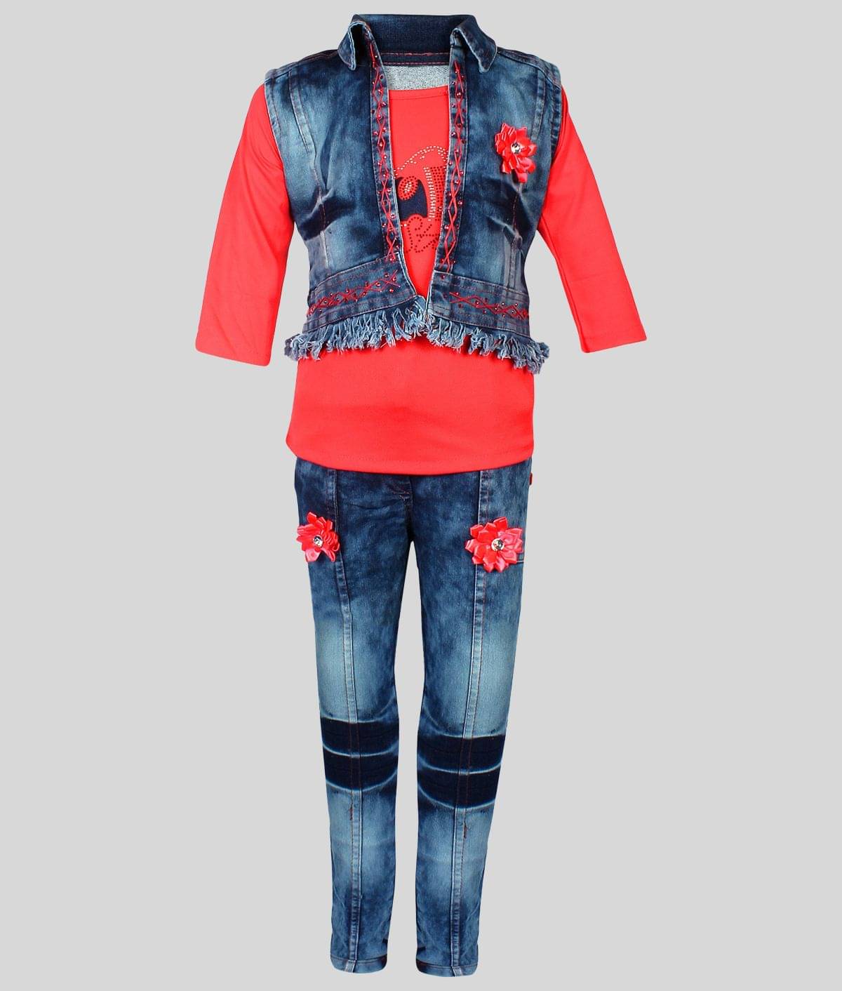     			Arshia Fashions Pack of 1 Girls Denim Top With Jeans ( Red )