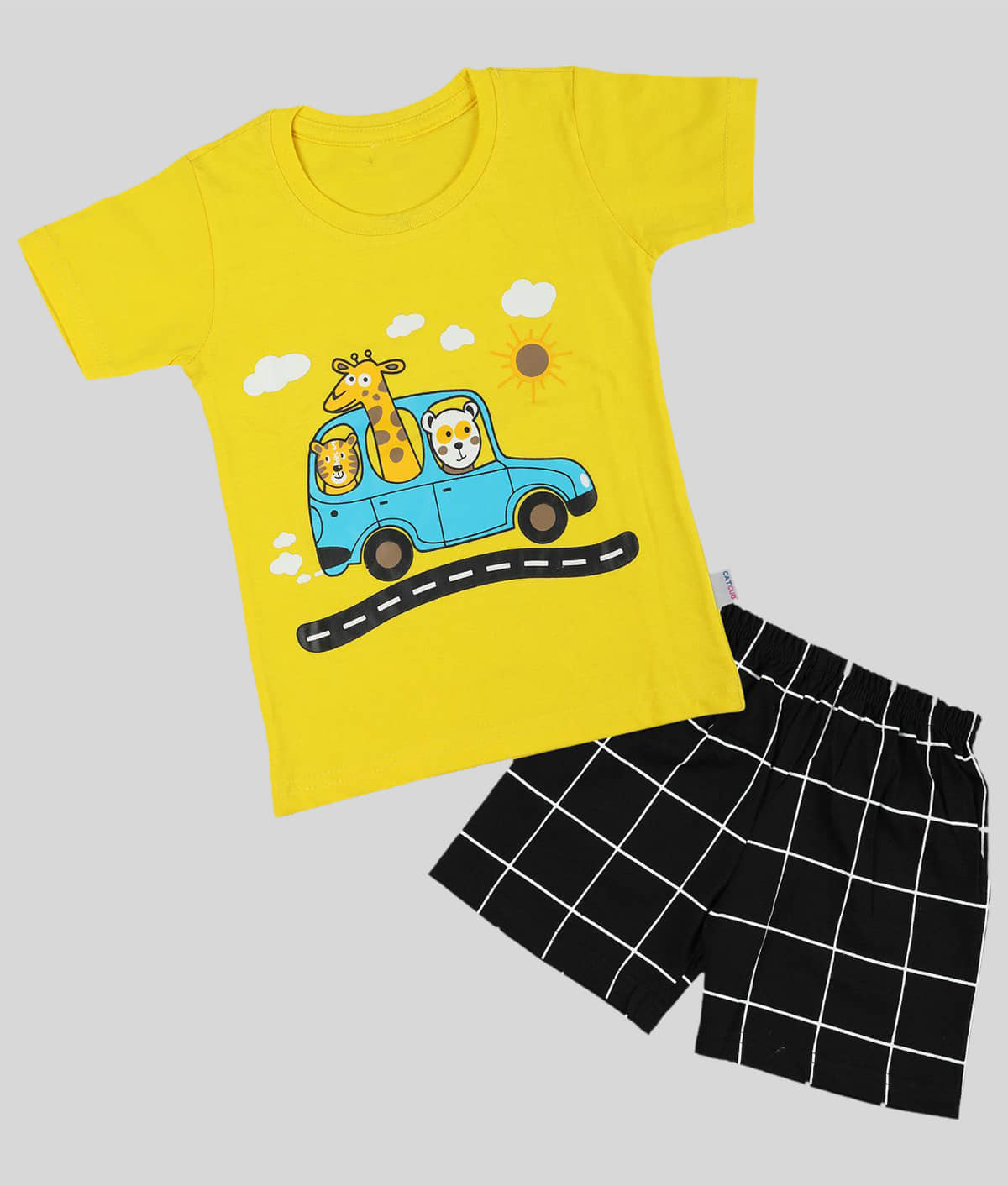 CATCUB Pack of 1 Boys Cotton T-Shirt & Shorts Set ( Yellow )