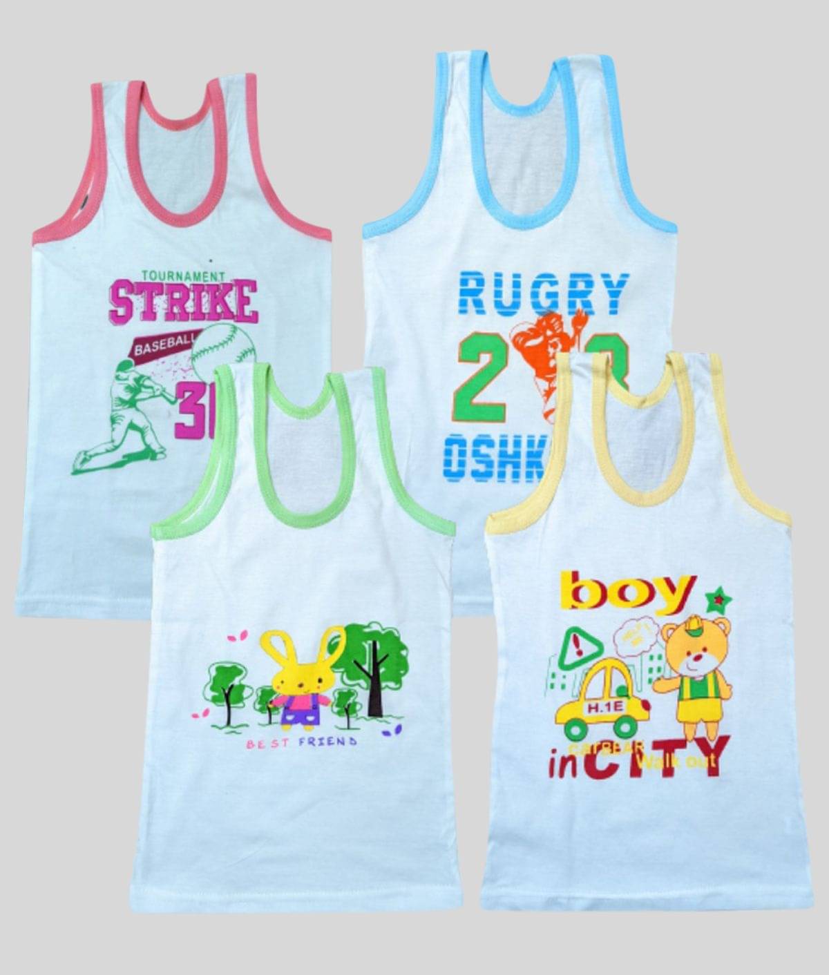     			DAYAKU Pack of 4 Boys 100% Cotton ( White )