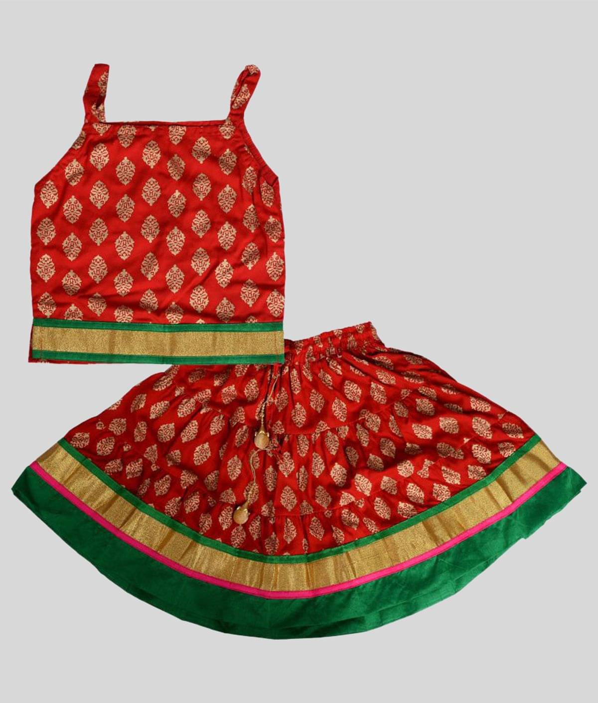     			Disha Rayon Lehenga & Crop Top For Girls ( Pack of 1 , Red )