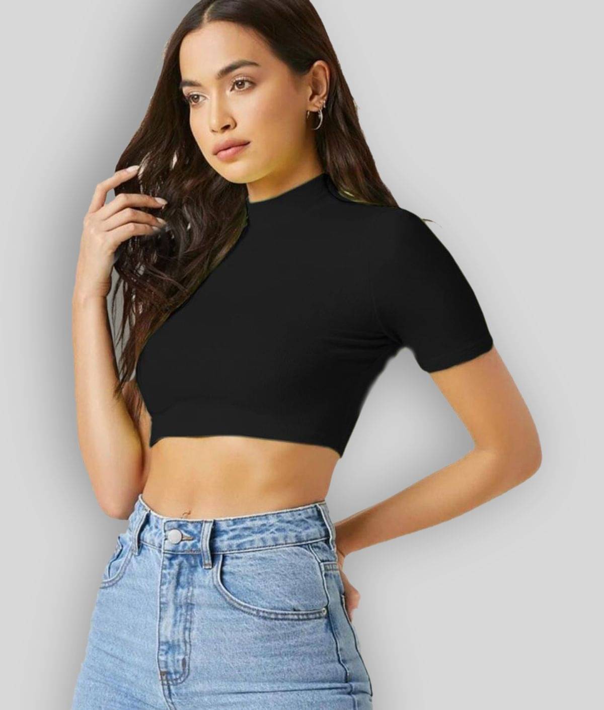     			Dream Beauty Fashion Women's Polyester Crop Top ( Black )