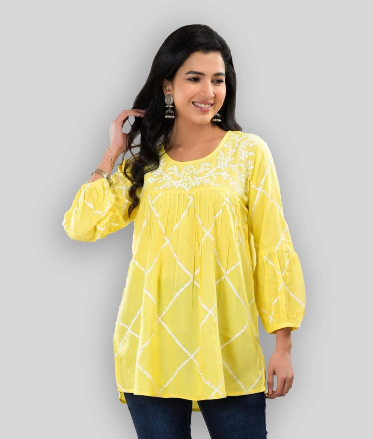 FABRR Women's Rayon A-Line Top ( Yellow )