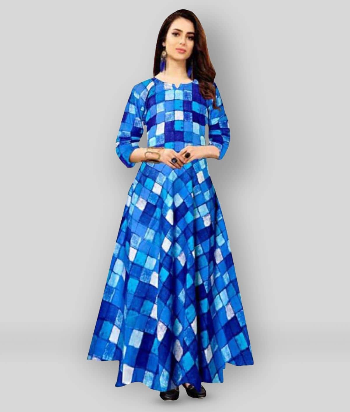 Frionkandy - Blue Rayon Women's A-line Dress ( Pack of 1 )