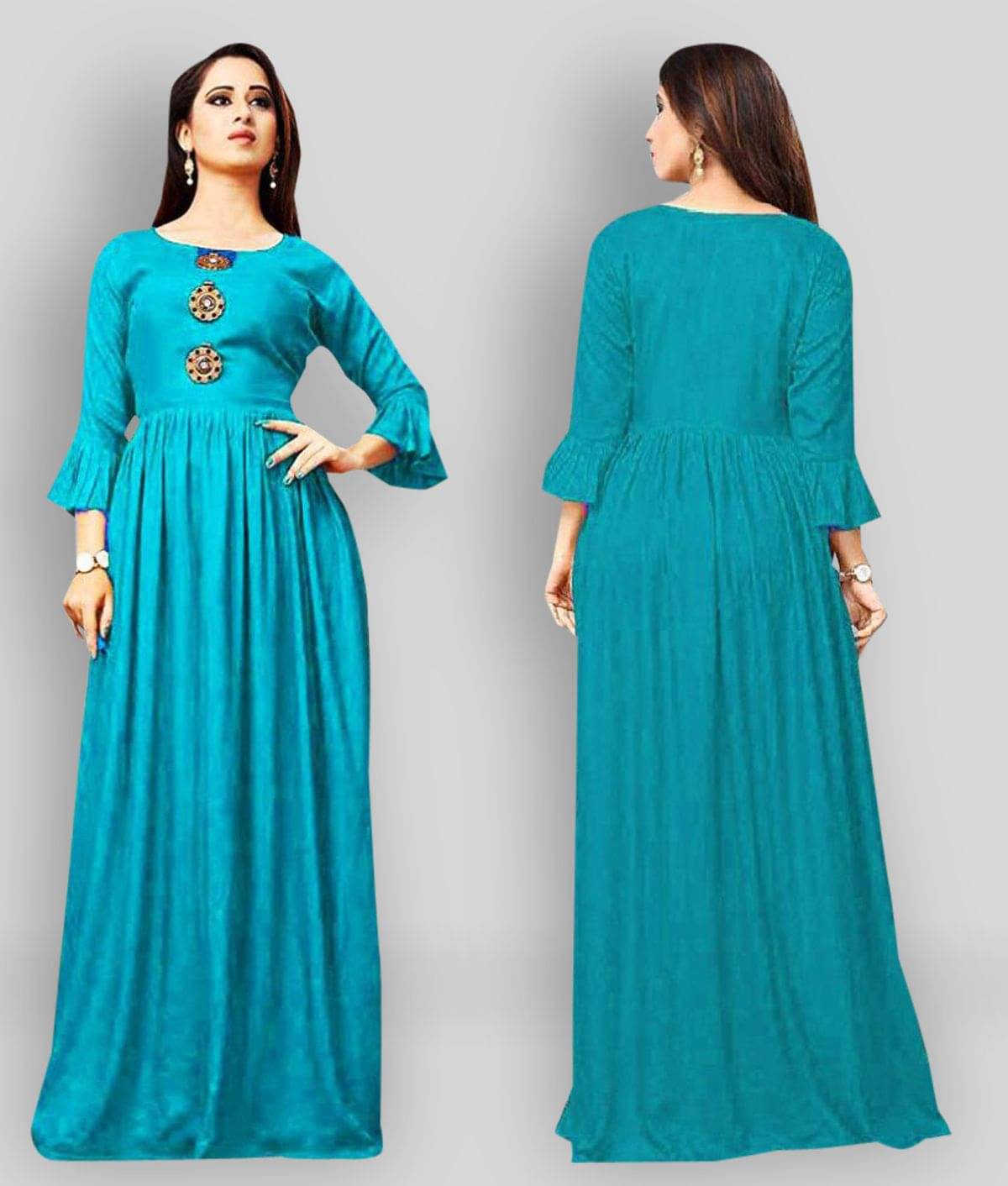     			Frionkandy Women Rayon Self Design A-line Dress ( Turquoise )