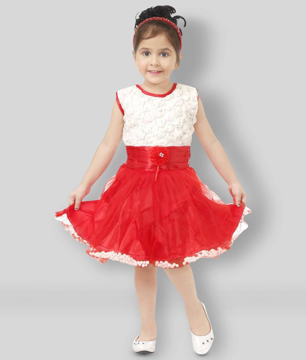 JCT DRESSES Net Frock For Girls ( Pack of 1 , Red ) JCT DRESSES Net Frock For Girls ( Pack of 1 , Red )