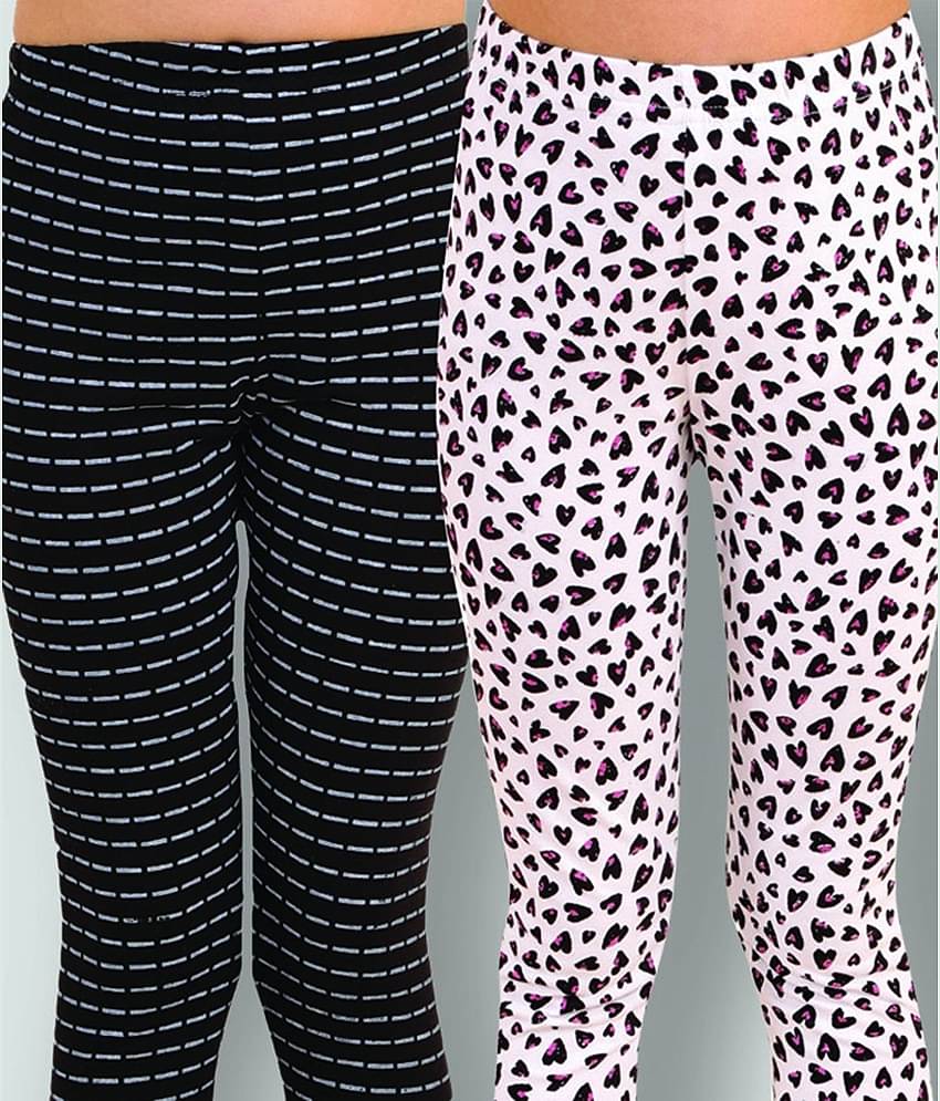 Kids Cave Pack of 2 Girls Cotton Blend Leggings ( Black )