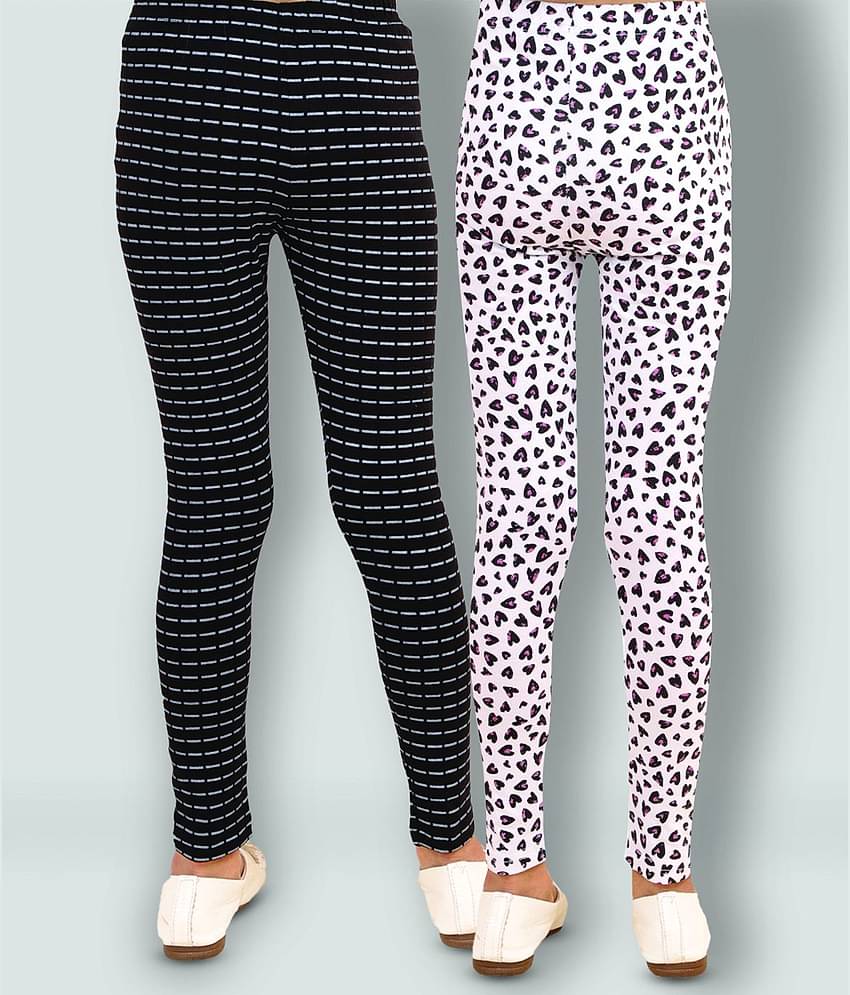 Kids Cave Pack of 2 Girls Cotton Blend Leggings ( Black )