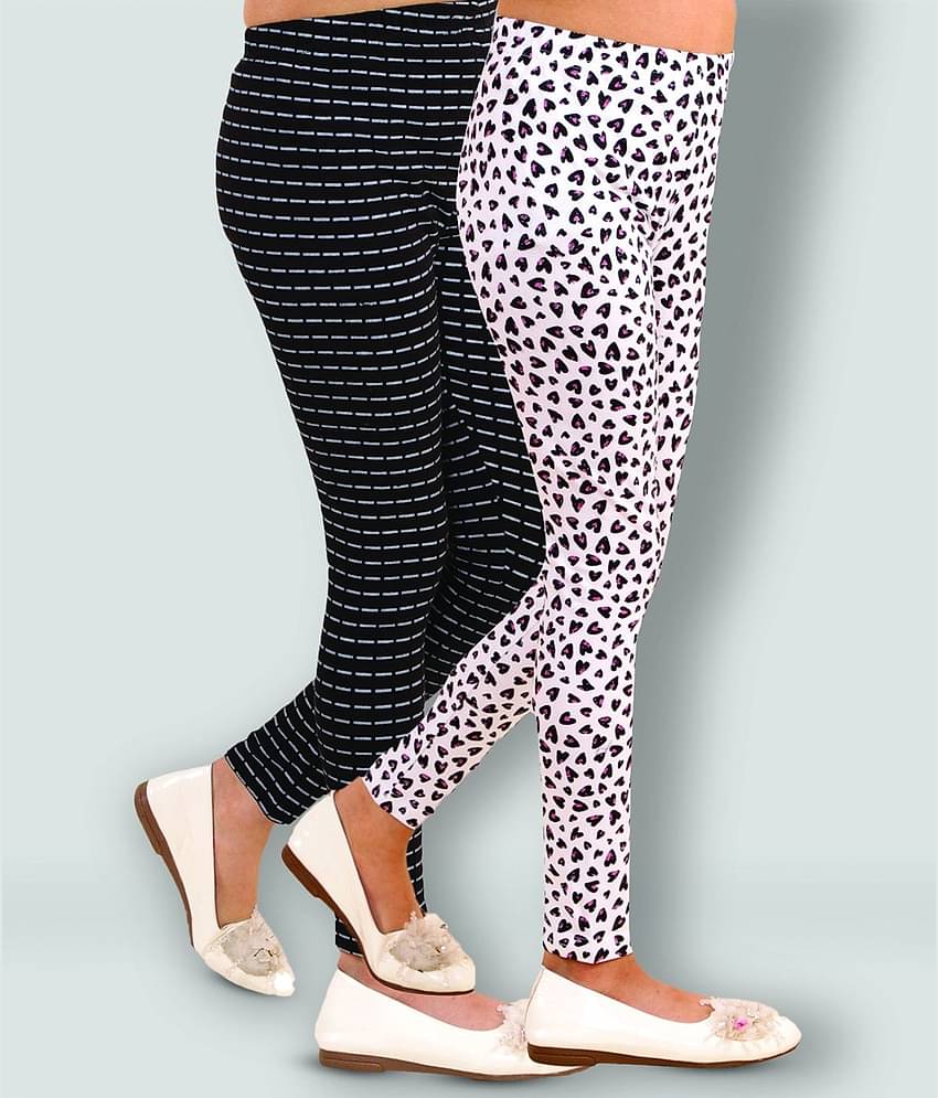 Kids Cave Pack of 2 Girls Cotton Blend Leggings ( Black )