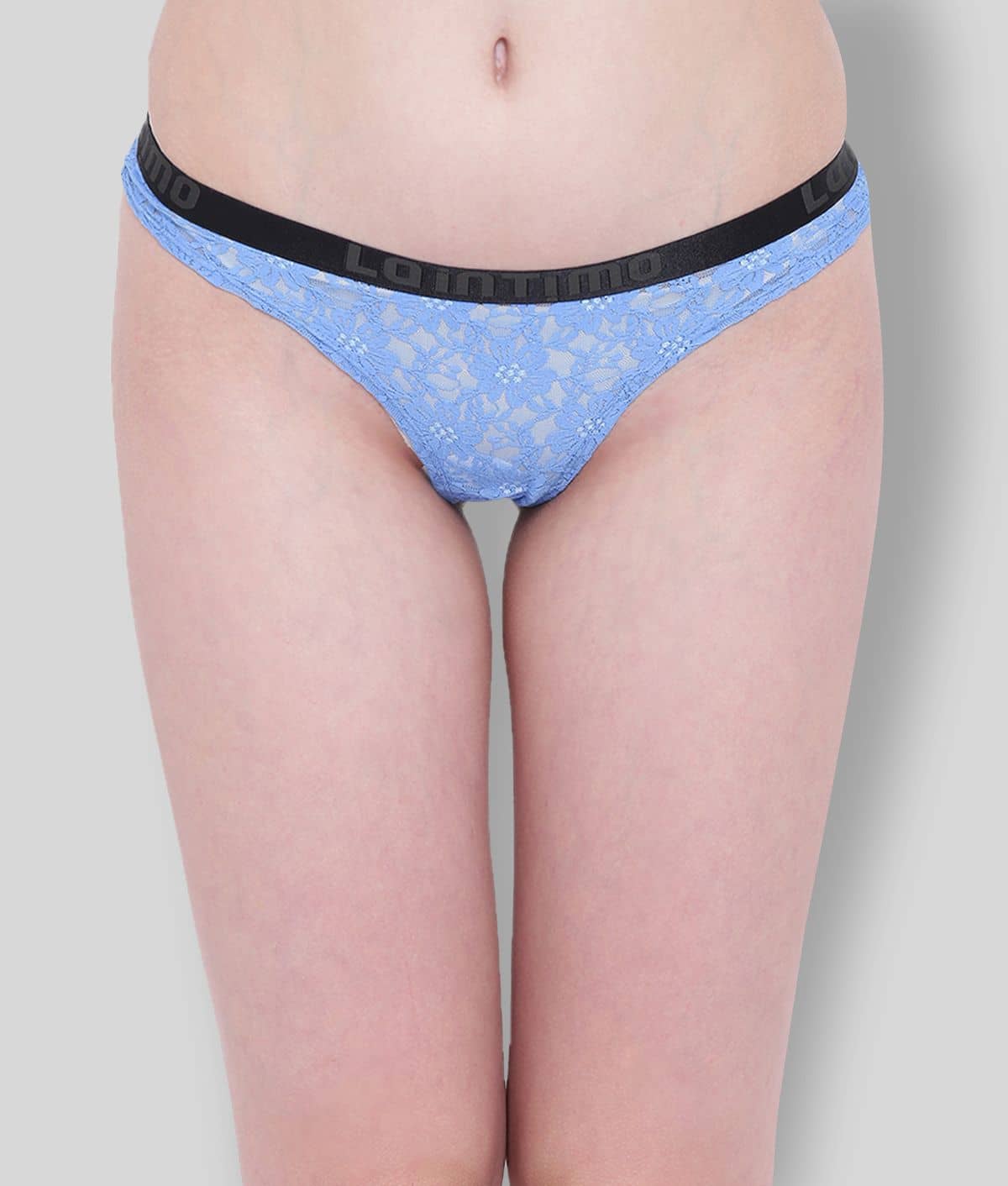 La Intimo Nylon Printed Women's Thongs ( Blue )