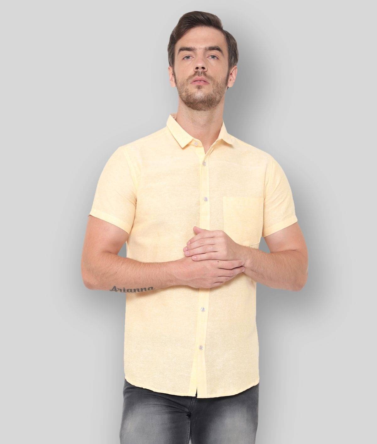 Latest Chikan - Yellow Cotton Blend Regular Fit Men's Casual Shirt (Pack of 1)     			Latest Chikan - Yellow Cotton Blend Regular Fit Men's Casual Shirt (Pack of 1)