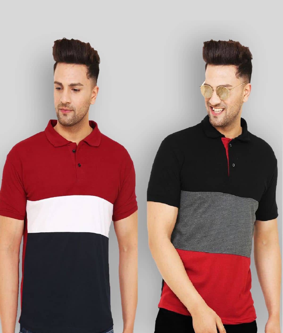 Leotude Pack of 2 Cotton Blend Regular Fit Colorblock Half Sleeves Men's Polo T Shirt ( Multi )