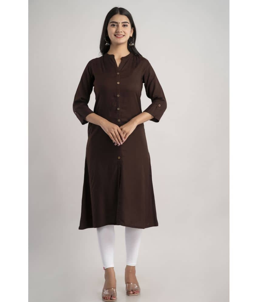 MAUKA - Brown Rayon Women's Front Slit Kurti ( Pack of 1 ) - Kurtis, Tunics | Buy online on ZillyBuy