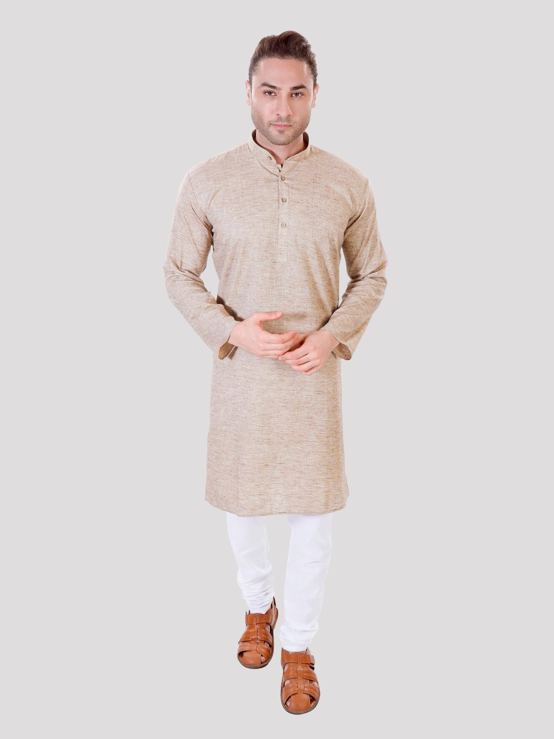 Maharaja - Beige Cotton Regular Fit Men's Kurta Pyjama Set ( Pack of 1 ) - Kurtas & Kurta Sets | Buy online on ZillyBuy
