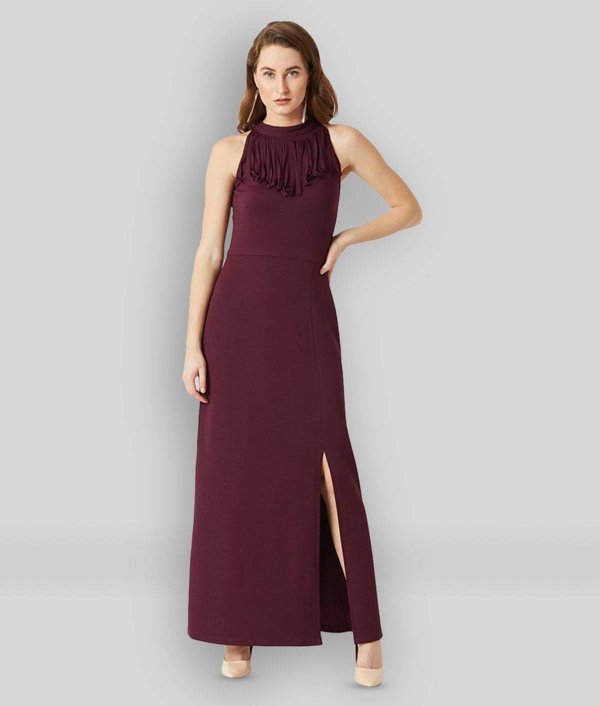 Miss Chase Women Crepe Solid A-line Dress ( Maroon ) Miss Chase Women Crepe Solid A-line Dress ( Maroon )