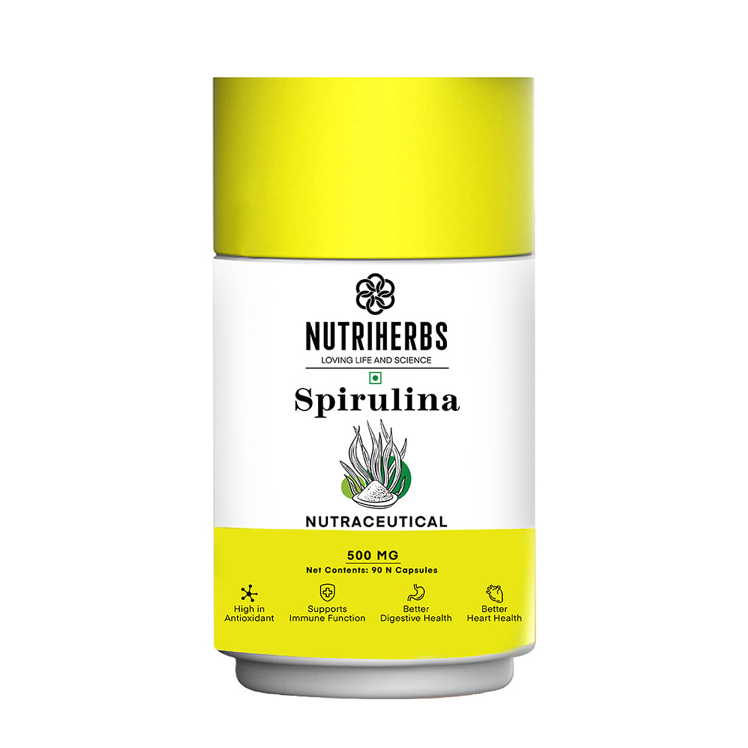     			Nutriherbs Nutrition Food Spirulina  500 mg - 90 Capsule| Supports Gut Health and Immune System | For Immunity and strength