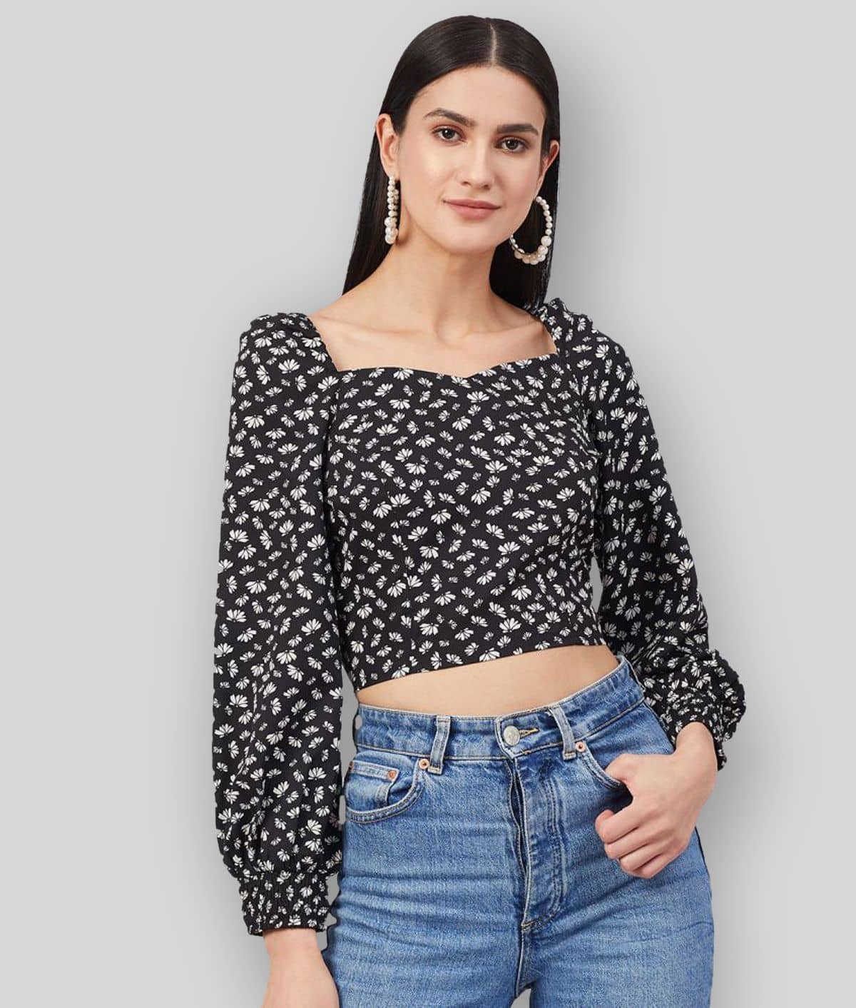 Rare Women's Crepe Crop Top ( Black )