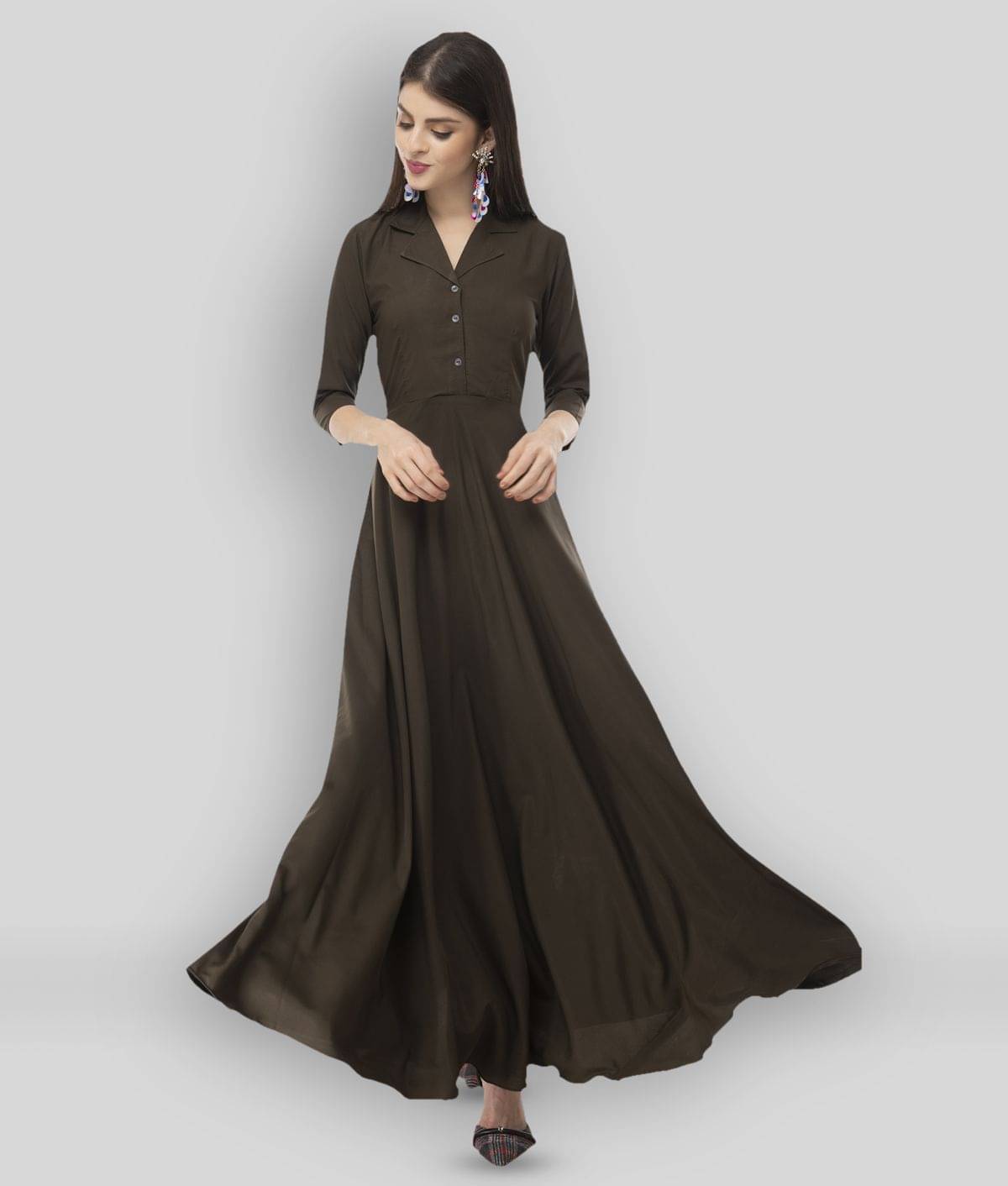     			Rudrakriti Women Crepe Solid A-line Dress ( Brown )