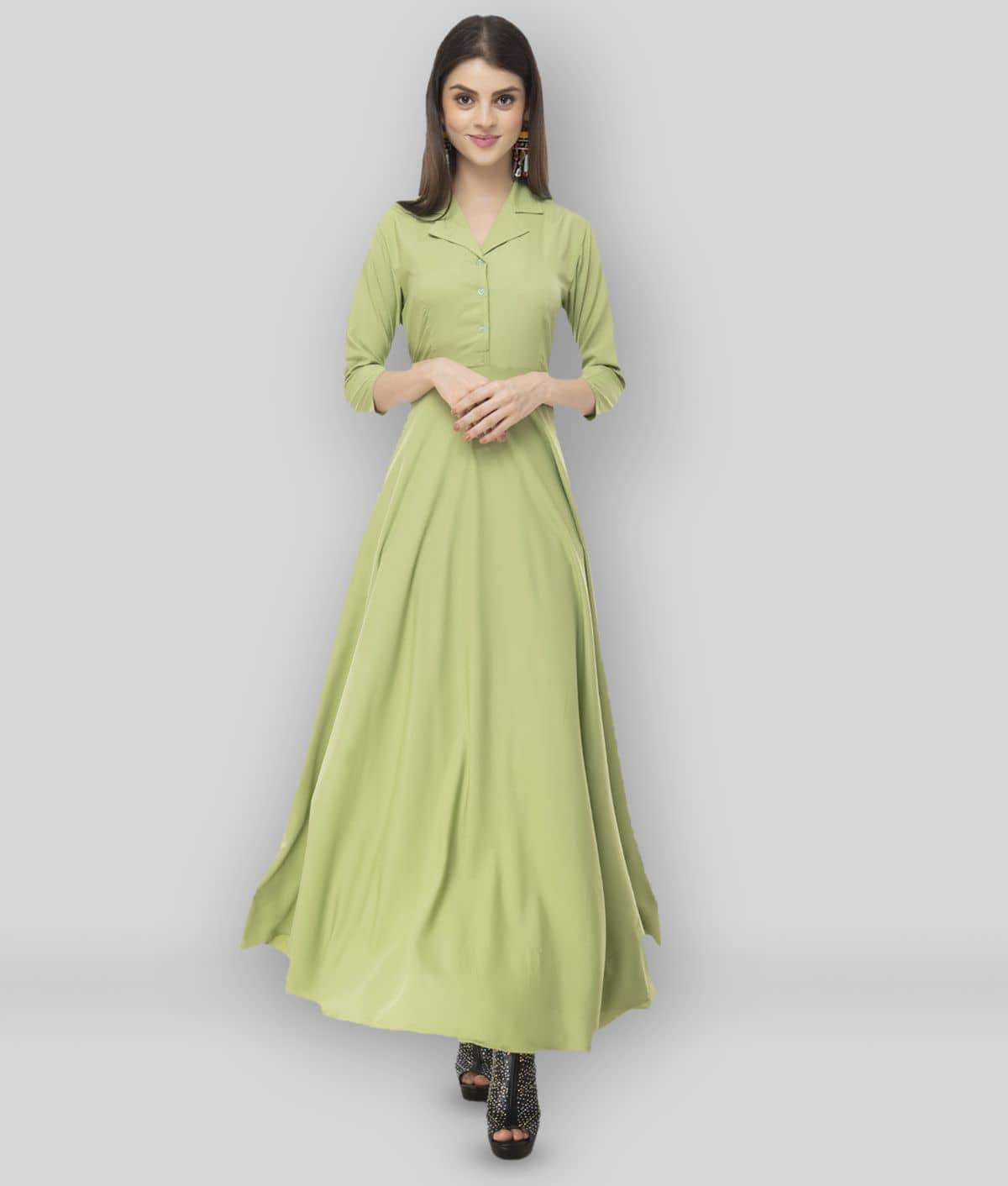 Rudrakriti Women Crepe Solid A-line Dress ( Green )
