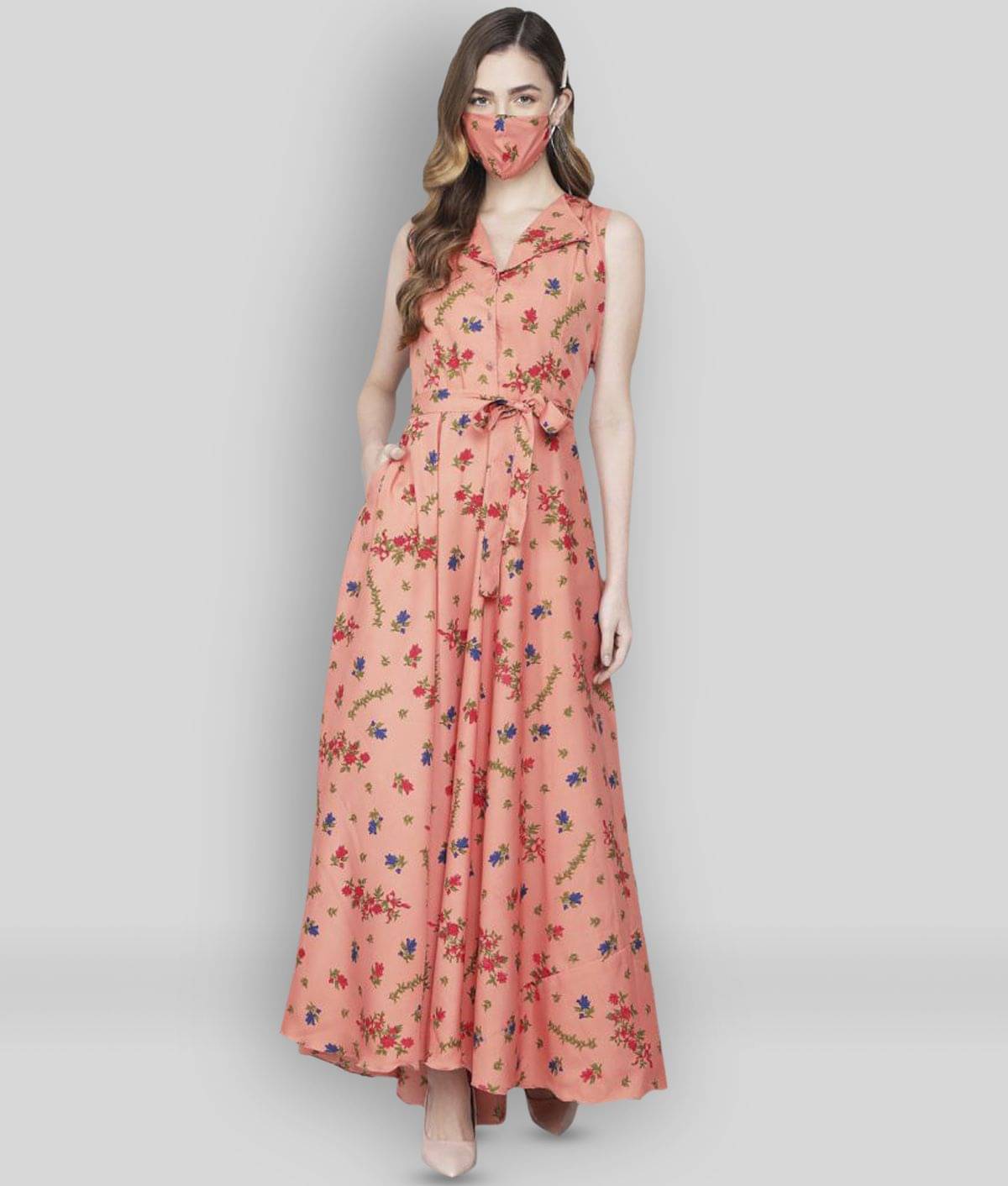 Rudrakriti Women Crepe Printed A-line Dress ( Pink ) Rudrakriti Women Crepe Printed A-line Dress ( Pink )
