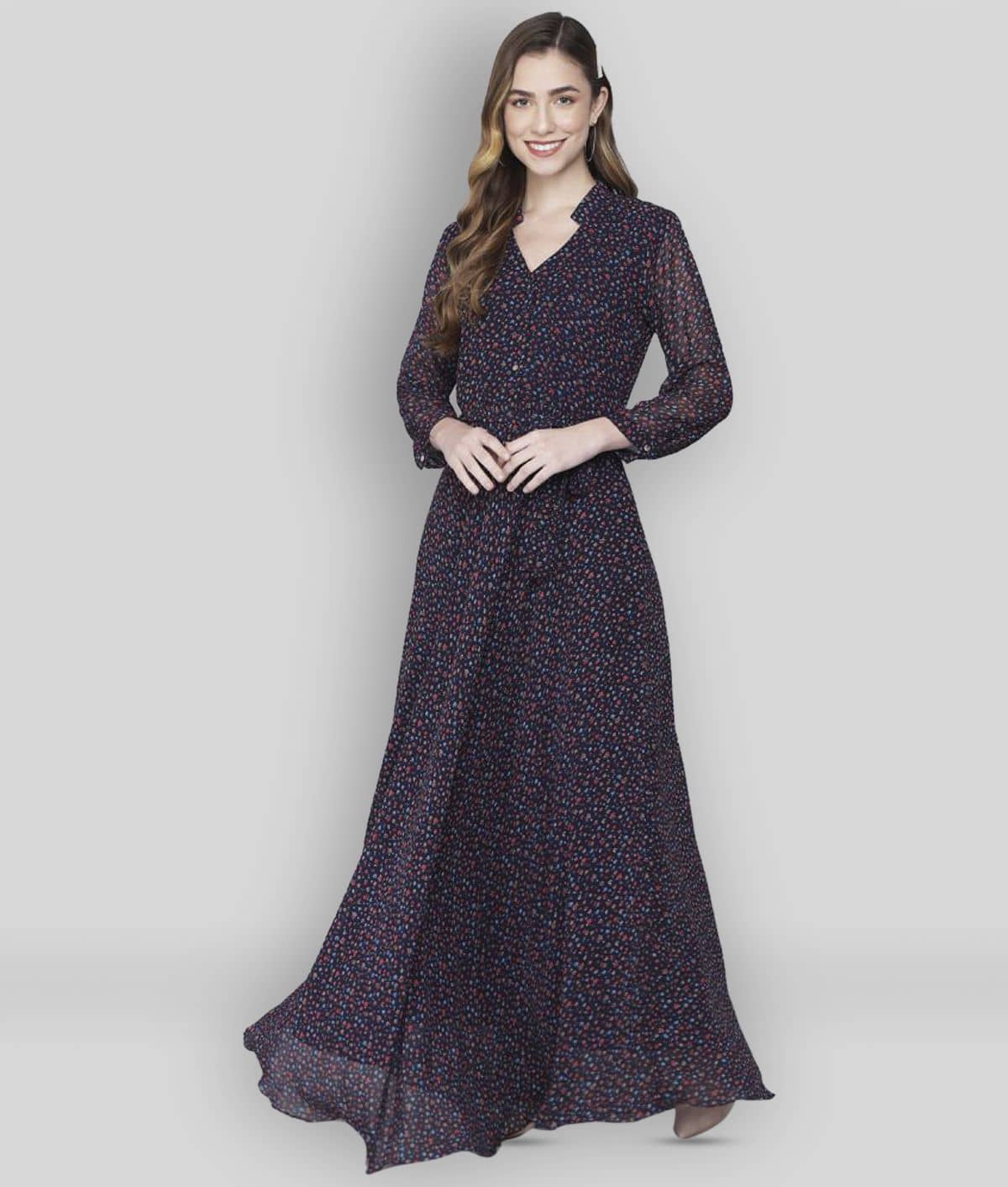 Rudrakriti Women Georgette Printed A-line Dress ( Multi Color )