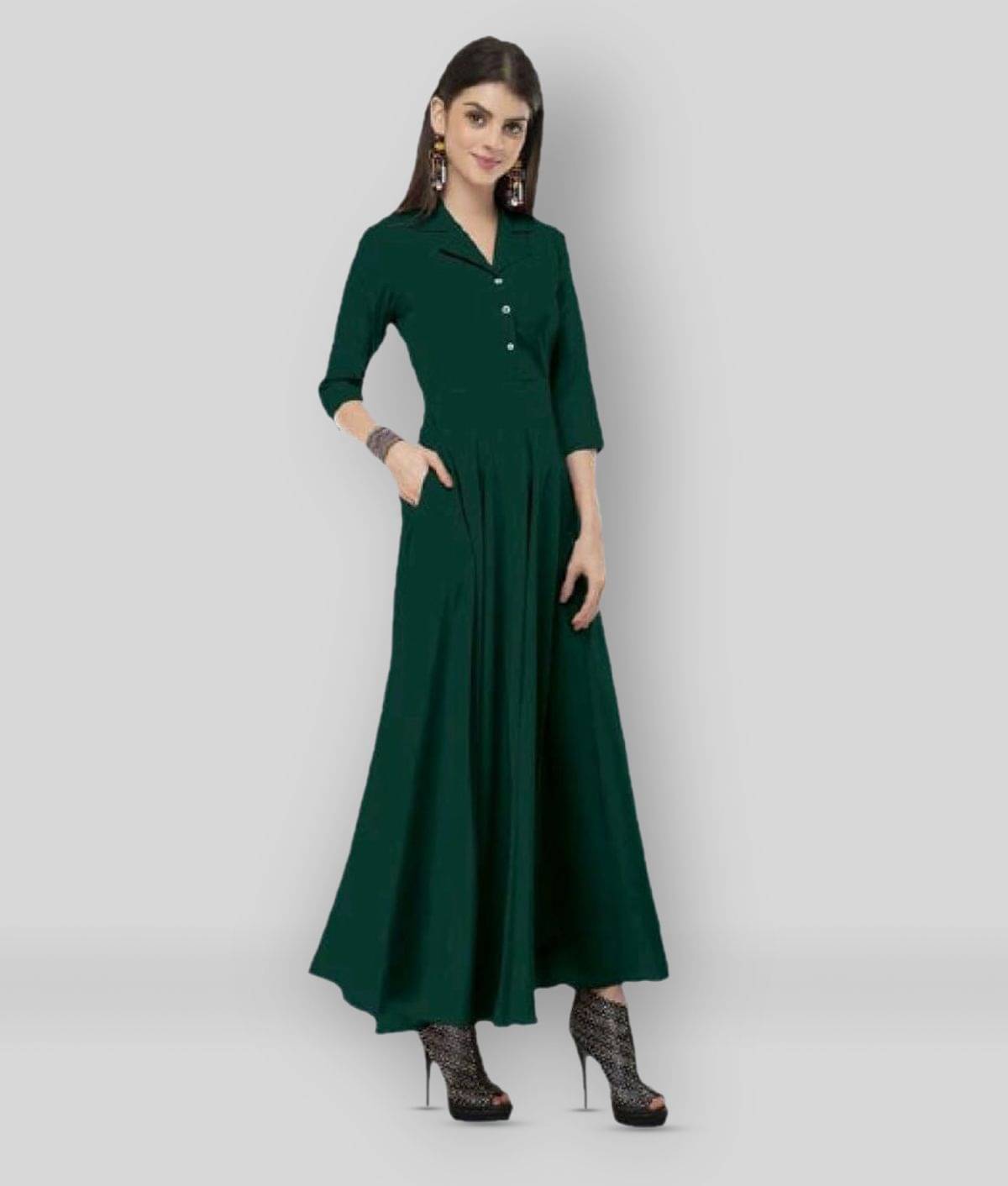 Rudrakriti Women Crepe Solid A-line Dress ( Green ) Rudrakriti Women Crepe Solid A-line Dress ( Green )