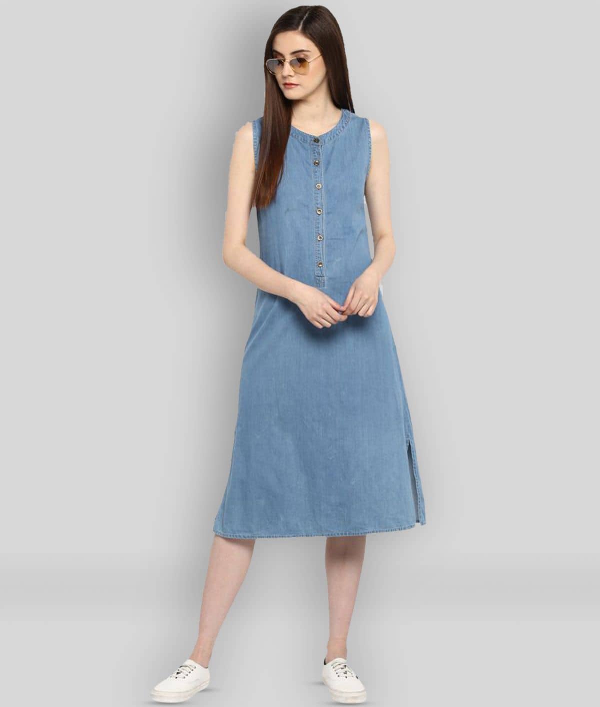 white christmas dresses Women's Blue Denim Patchwork Dress Blue / S main image 0