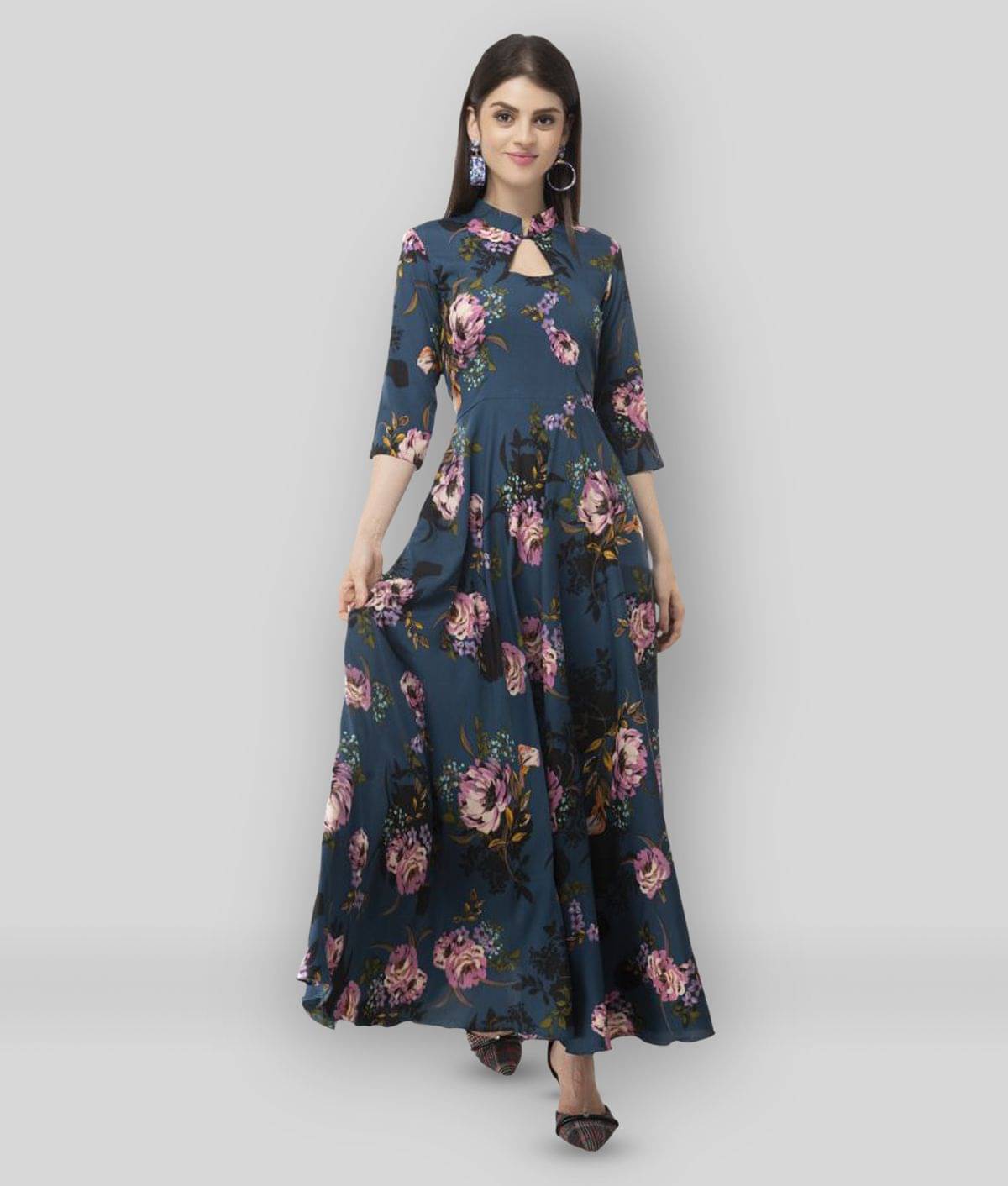 TOGZZ Women Crepe Printed A-line Dress ( Blue ) TOGZZ Women Crepe Printed A-line Dress ( Blue )