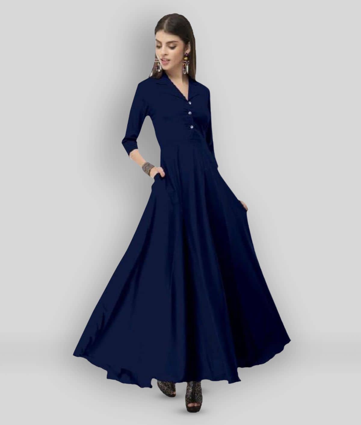 TOGZZ Women Crepe Solid A-line Dress ( Blue )