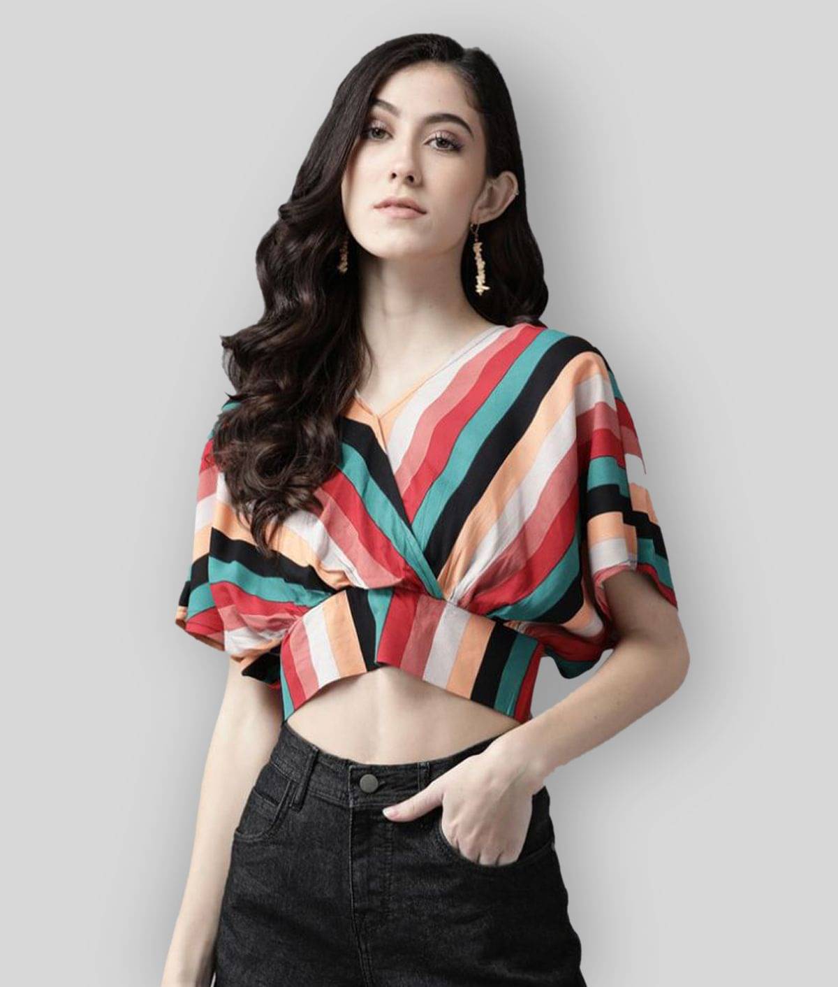     			The Dry State Women's Rayon Crop Top ( Multicolor )
