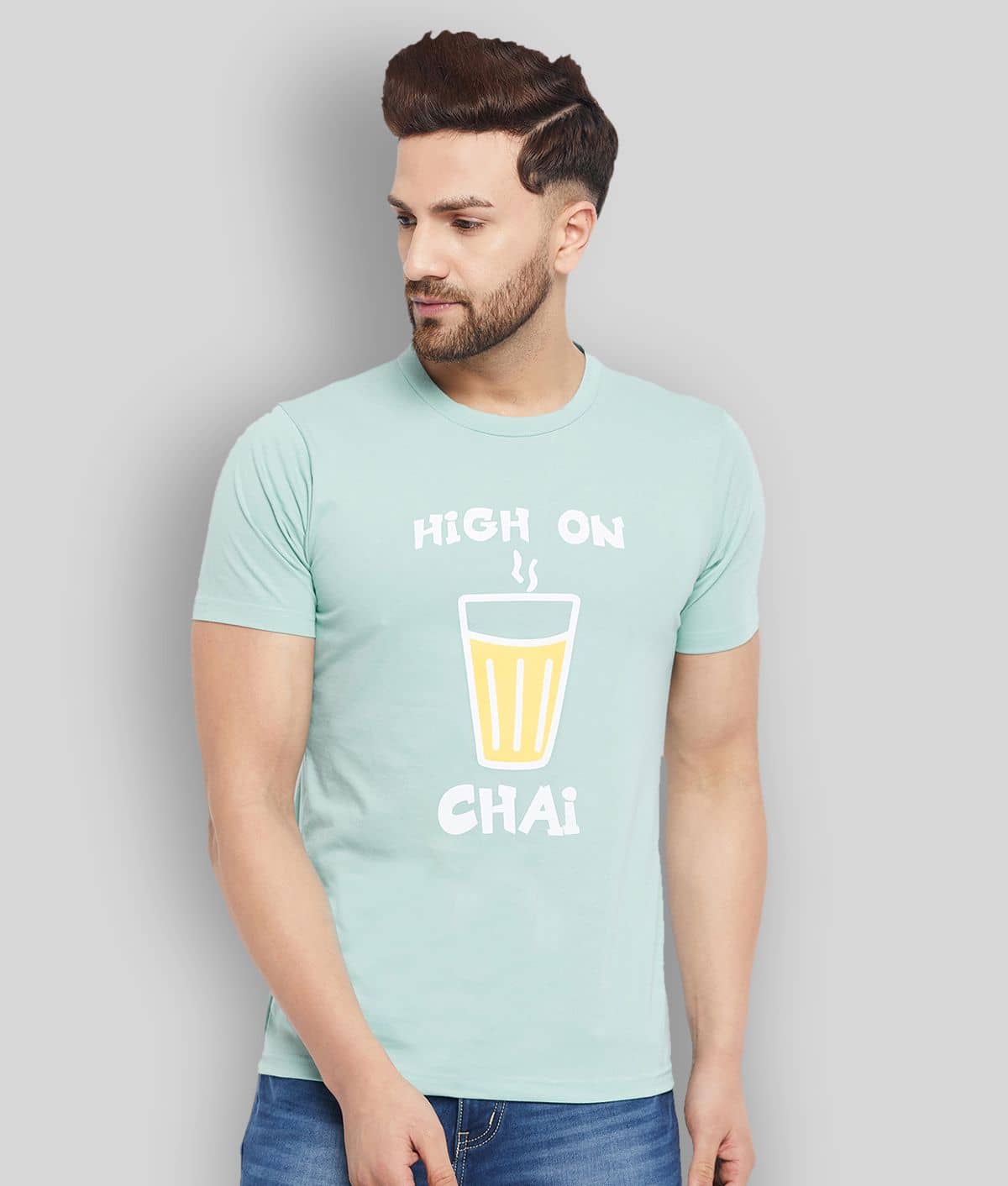 The Million Club Pack of 1 Cotton Blend Regular Fit Men's T-Shirt ( Light Blue )