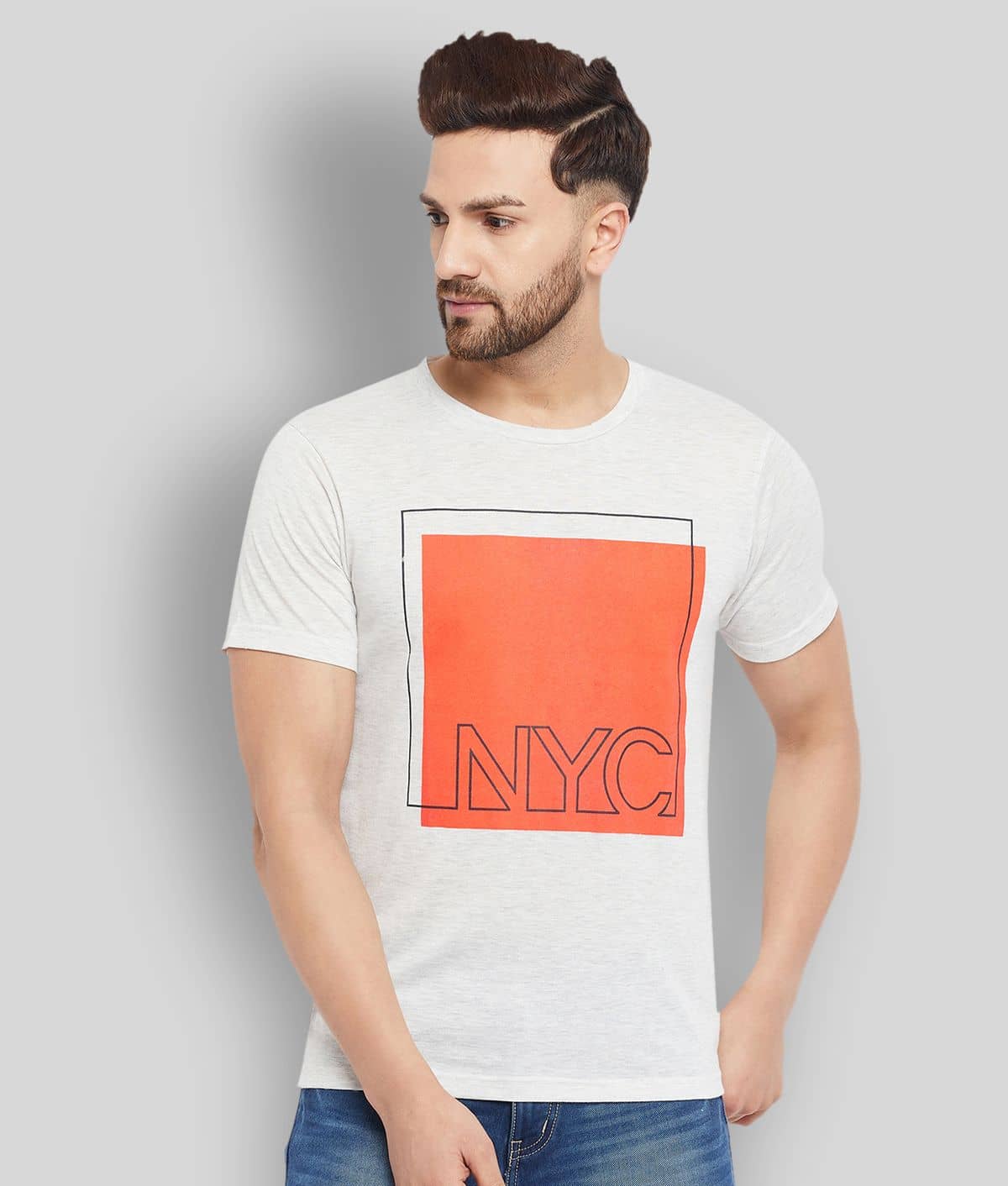 The Million Club Pack of 1 Cotton Blend Regular Fit Men's T-Shirt ( White )