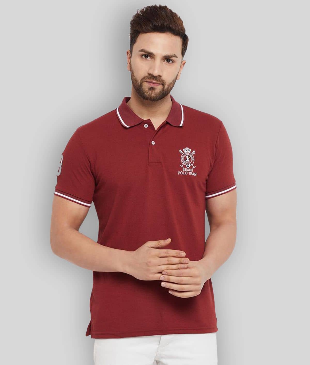 The Million Club Pack of 1 Cotton Blend Regular Fit Solid Half Sleeves Men's Polo T Shirt ( Maroon )