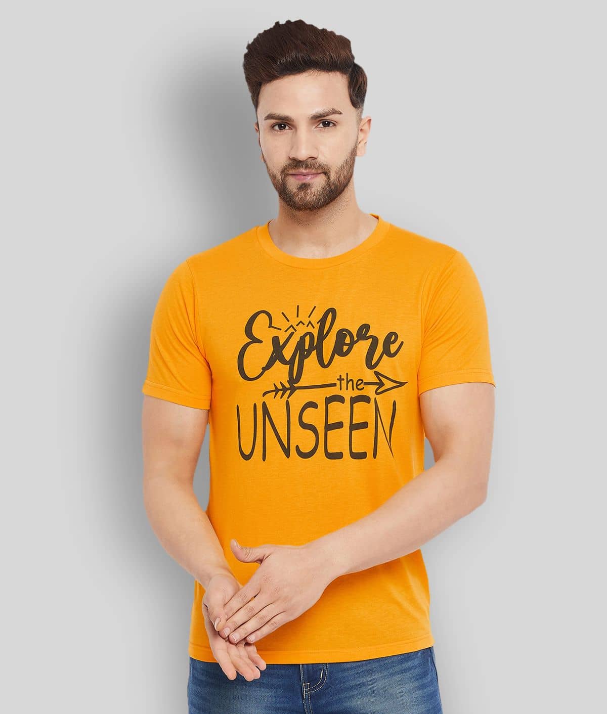The Million Club Pack of 1 Cotton Blend Regular Fit Men's T-Shirt ( Yellow )