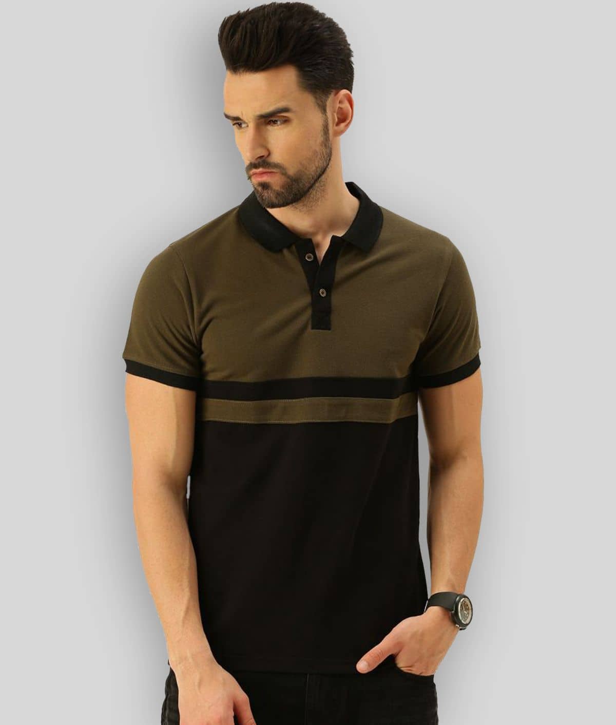 Veirdo Pack of 1 Cotton Regular Fit Colorblock Half Sleeves Men's Polo T Shirt ( Maroon )