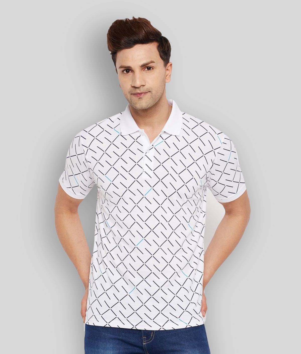     			Wild West Pack of 1 Cotton Blend Regular Fit Printed Half Sleeves Men's Polo T Shirt ( White )