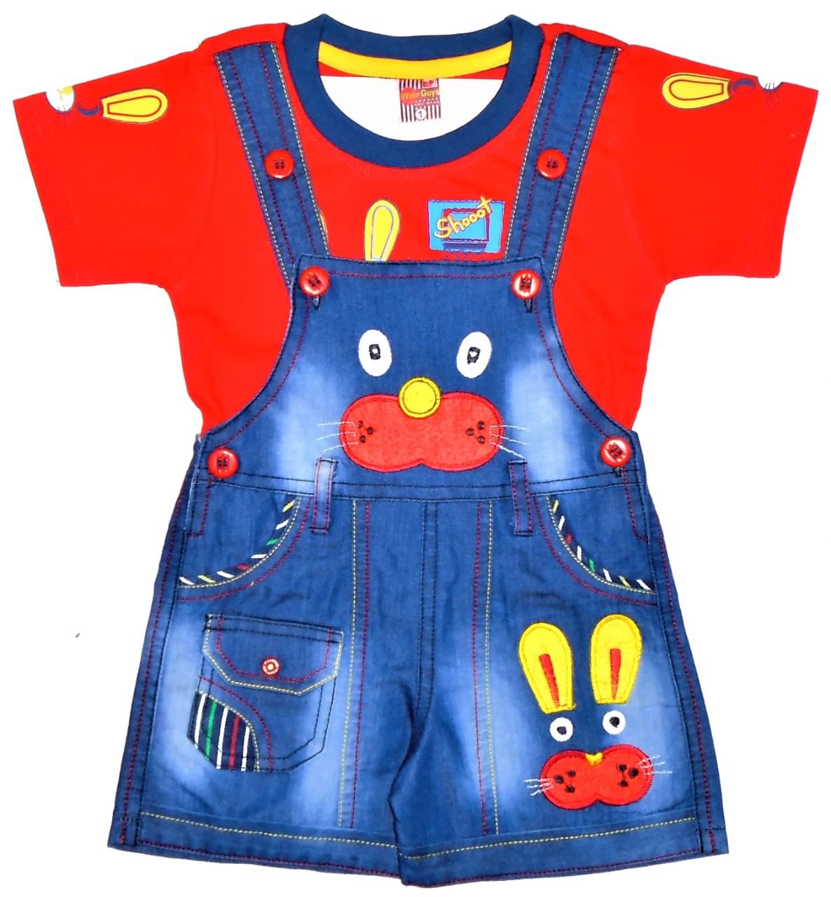     			Wise Guys Pack of 1 Unisex for Baby Denim Dungaree Sets ( Red )