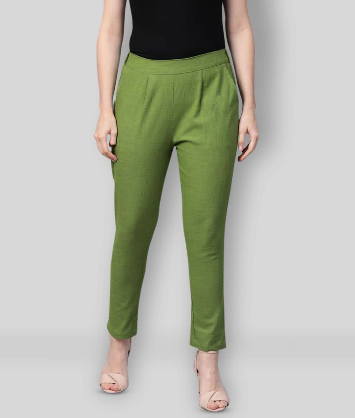 Yash Gallery Cotton Straight Women's Casual Pants ( Green ) - Trousers | Buy online on ZillyBuy