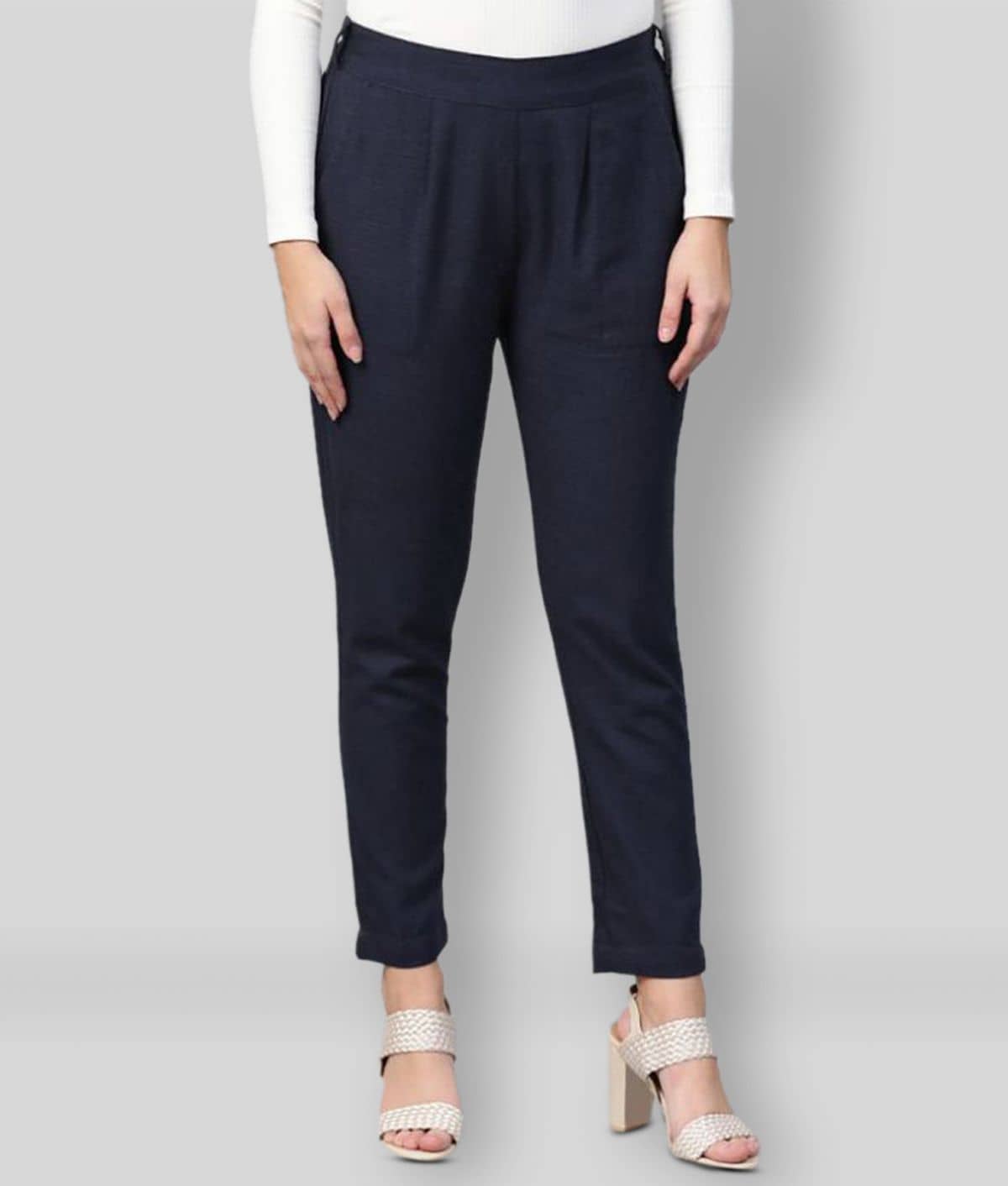 Yash Gallery Cotton Straight Women's Casual Pants ( Blue ) - Trousers | Buy online on ZillyBuy