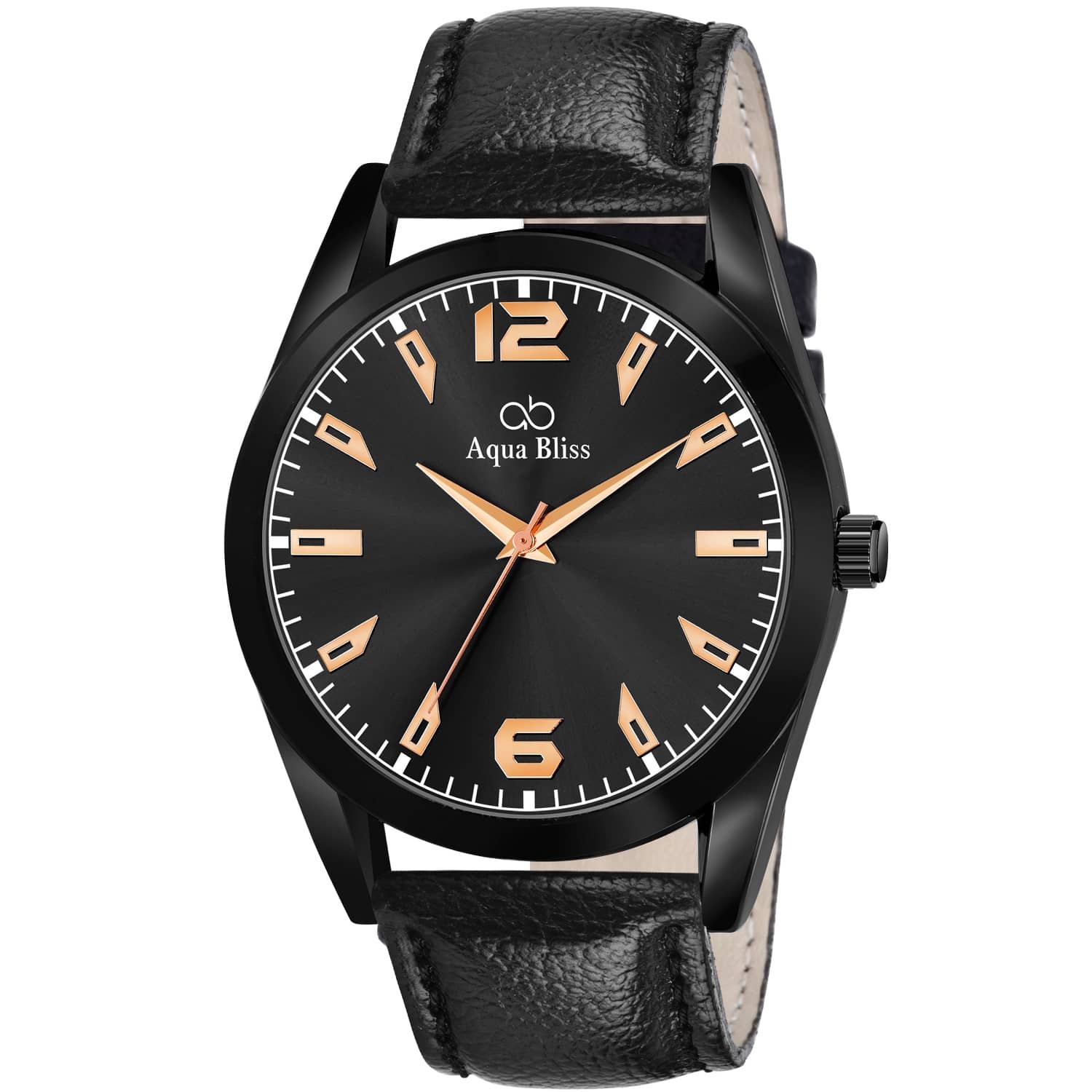 AQUA BLISS - Black Leather Analog Men's Watch