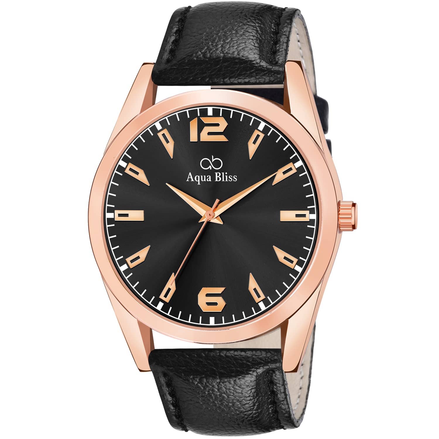 AQUA BLISS - Black Leather Analog Men's Watch