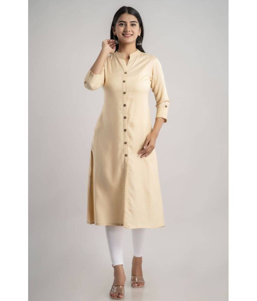     			MAUKA - Beige Rayon Women's Front Slit Kurti ( Pack of 1 )