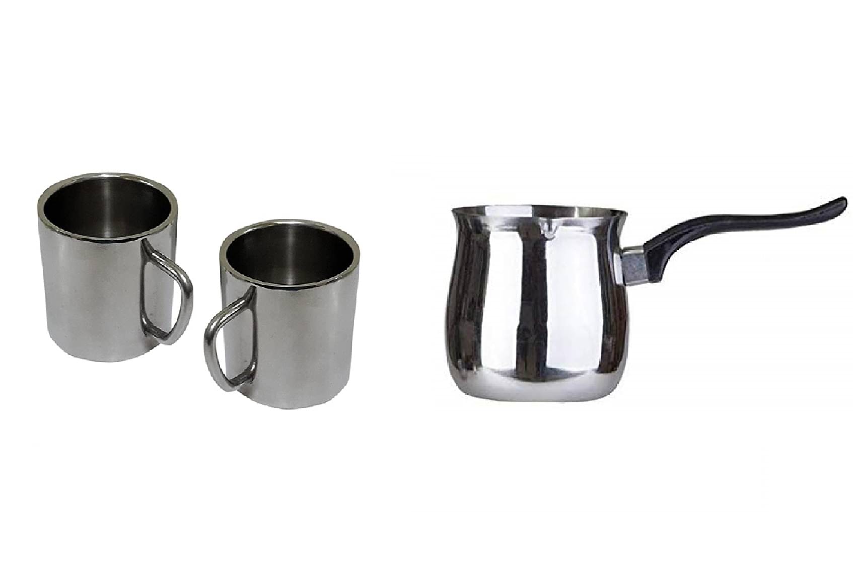 Dynore Coffee warmer & mug Silver Stainless Steel No Coating Cookware Sets ( Set of 3 ) Dynore Coffee warmer & mug Silver Stainless Steel No Coating Cookware Sets ( Set of 3 )